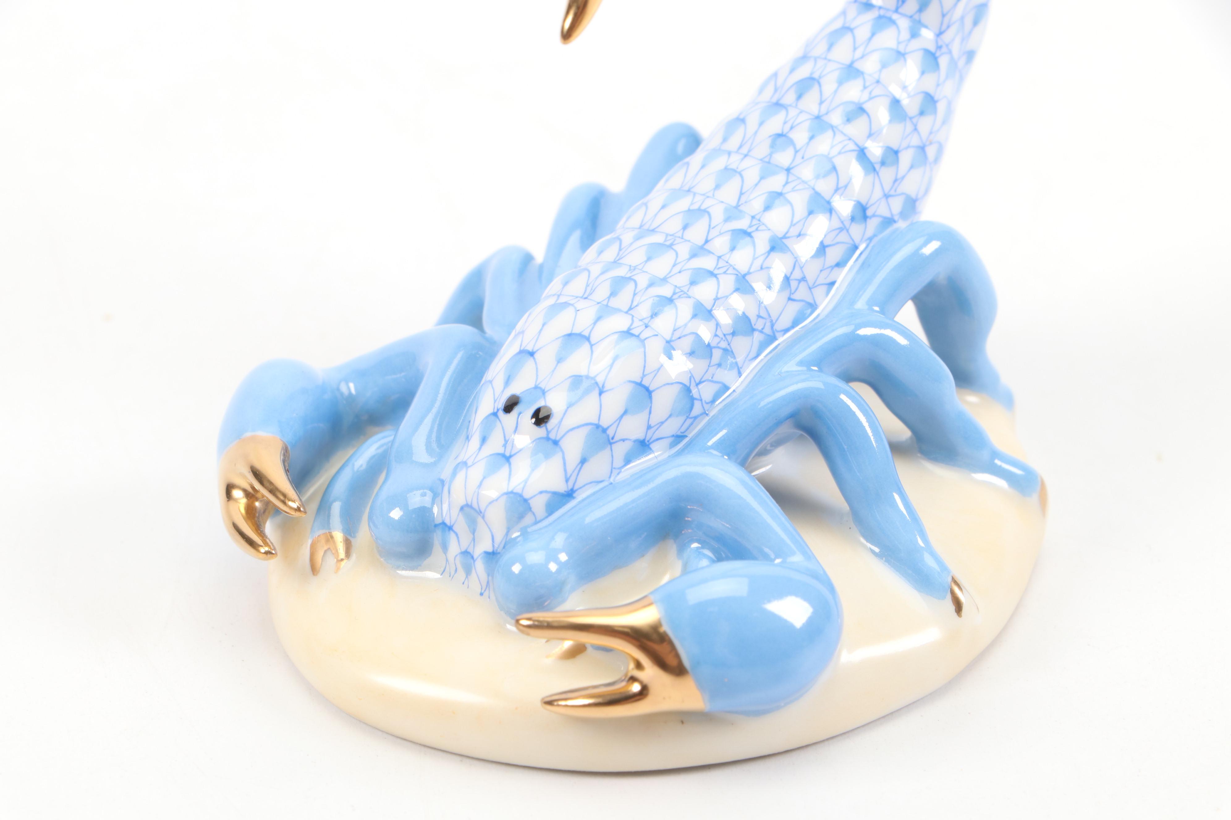 Herend Blue Fishnet with Gold "Scorpion" Porcelain Figurine