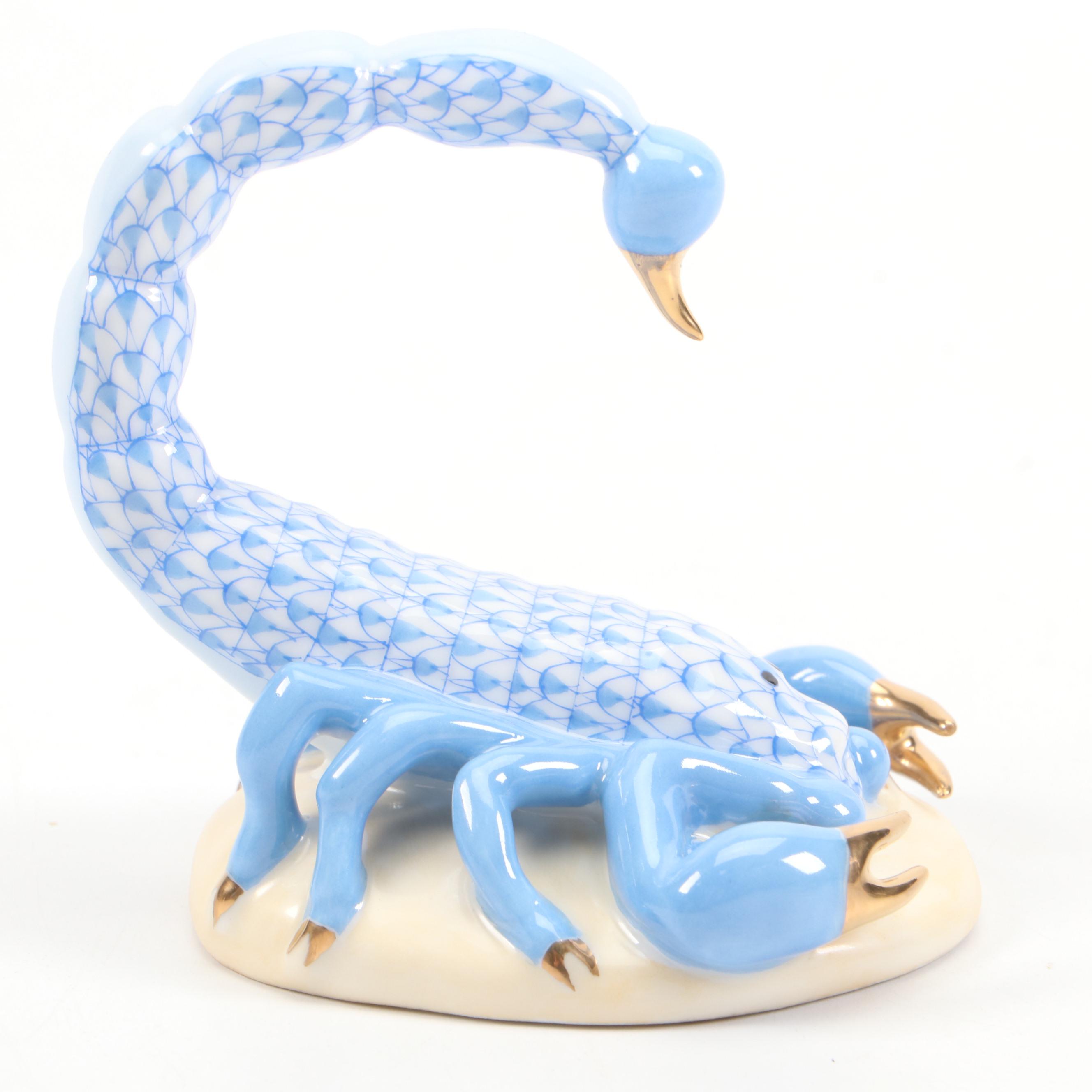 Herend Blue Fishnet with Gold "Scorpion" Porcelain Figurine
