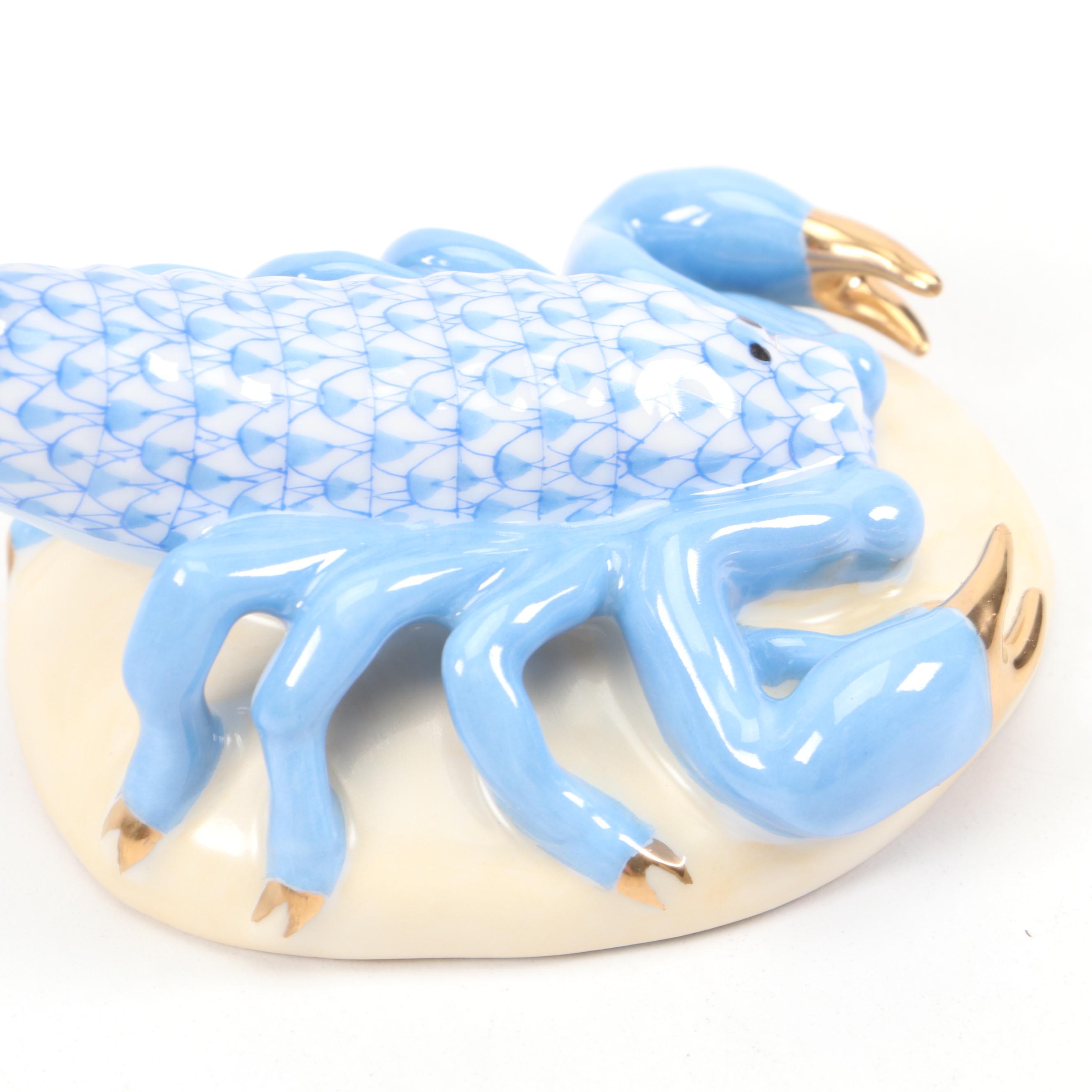 Herend Blue Fishnet with Gold "Scorpion" Porcelain Figurine