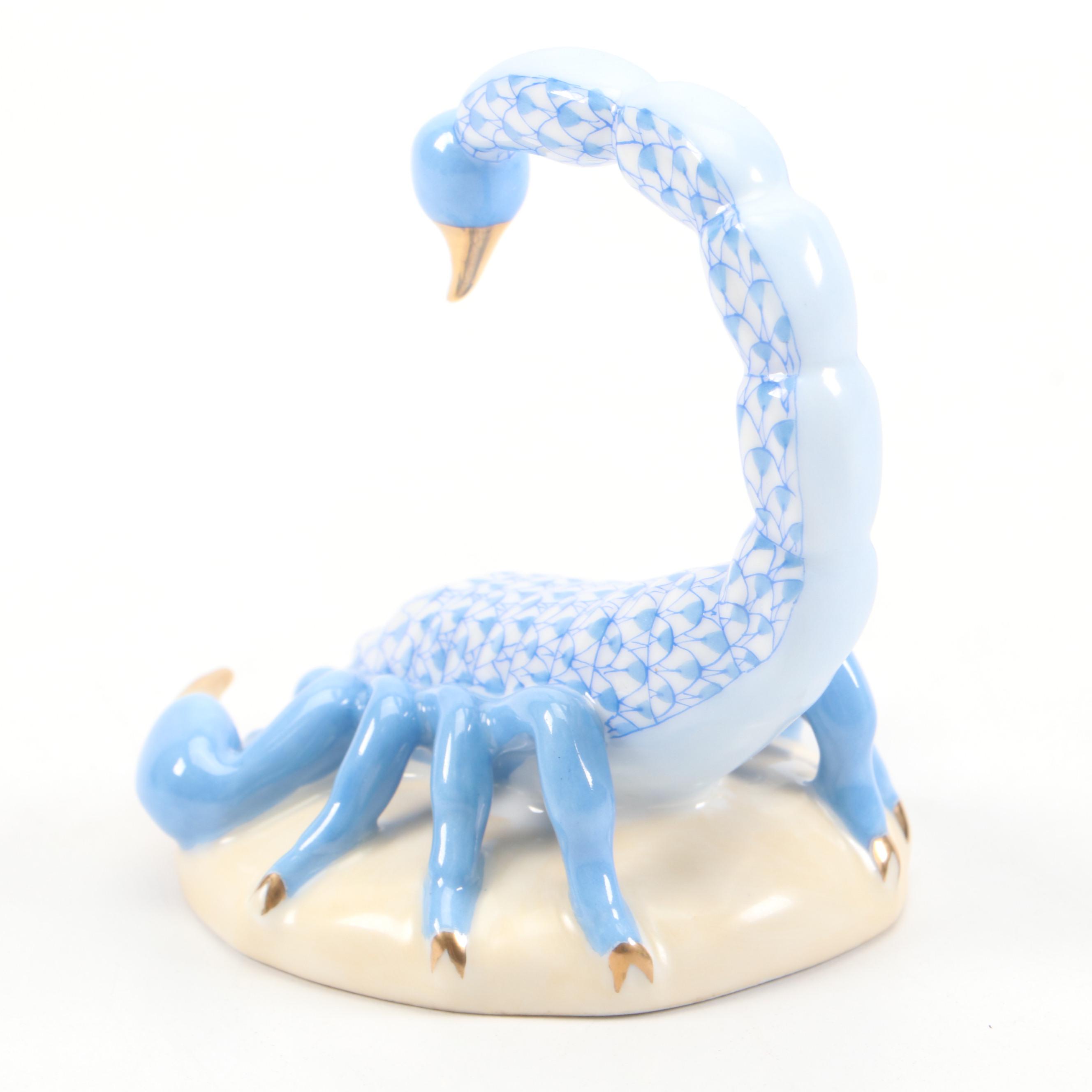 Herend Blue Fishnet with Gold "Scorpion" Porcelain Figurine