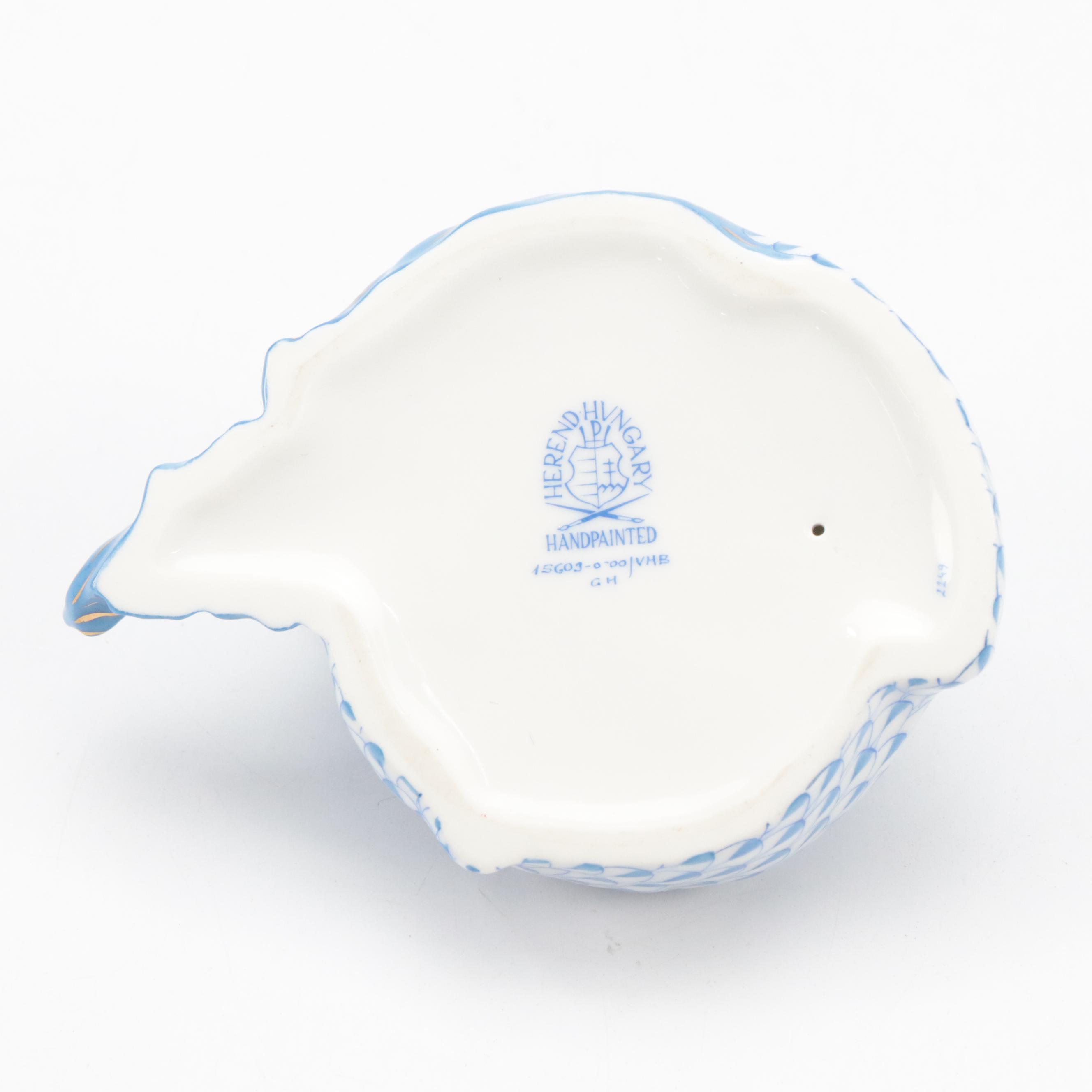 Herend Blue Fishnet with Gold "Sleeping Fox" Porcelain Figurine