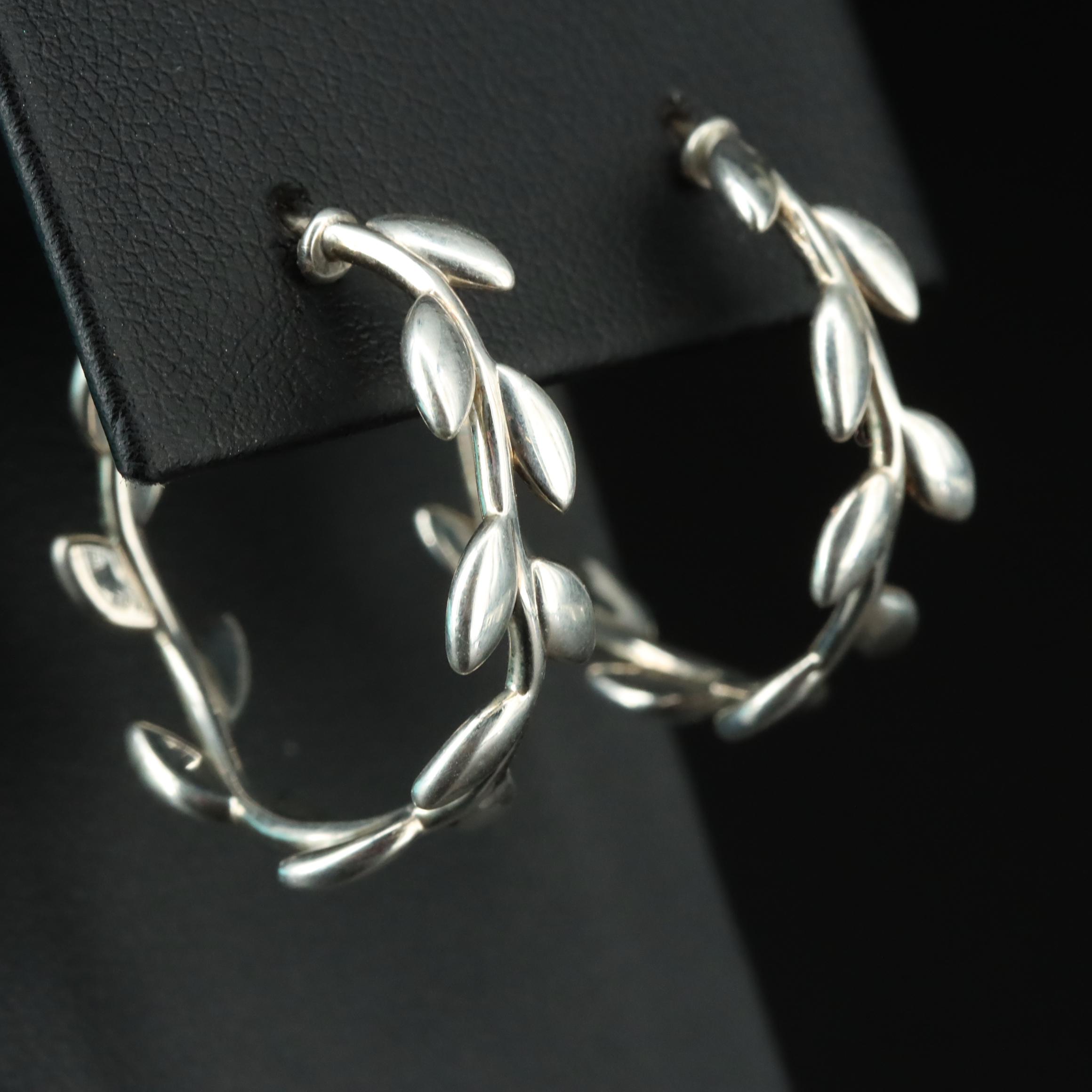 Paloma Picasso for Tiffany & Co. Sterling Olive Leaf Hoop Earrings