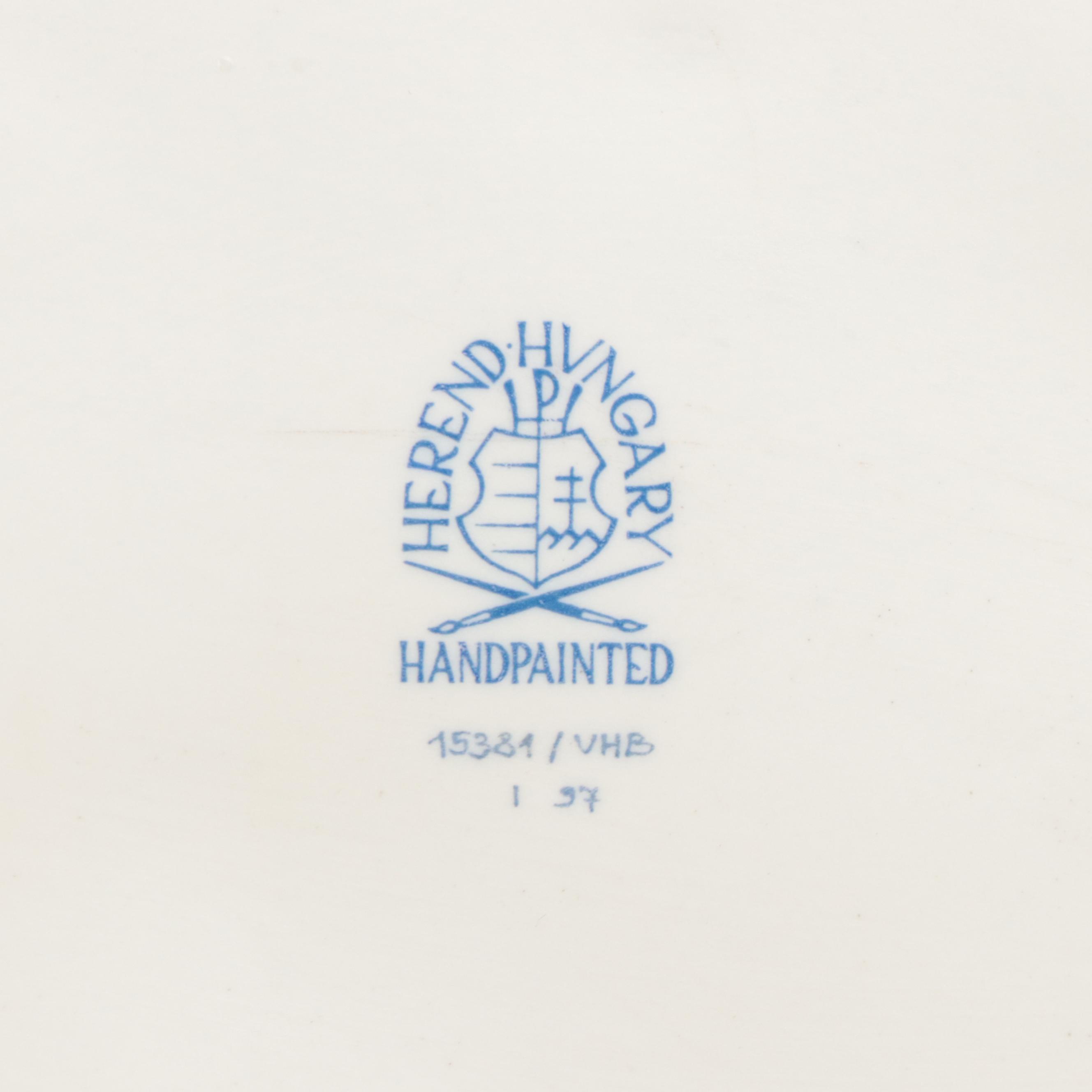 Herend Blue Fishnet with Gold "Lying Cat" Porcelain Figurine, September 1997