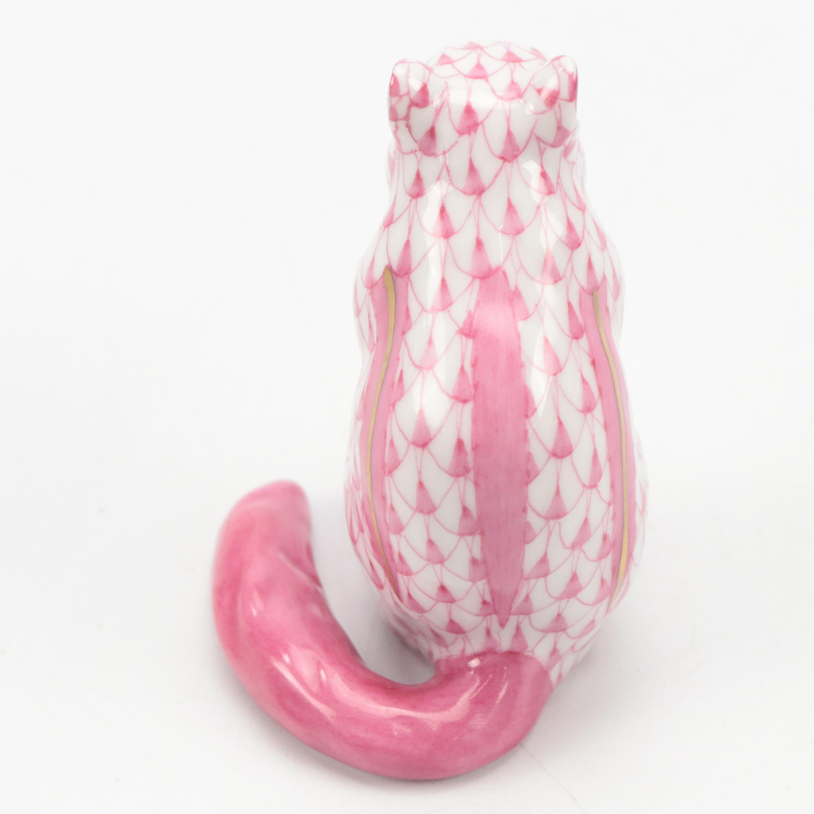 Herend Raspberry Fishnet with Gold "Chipmunk with Acorn" Porcelain Figurine