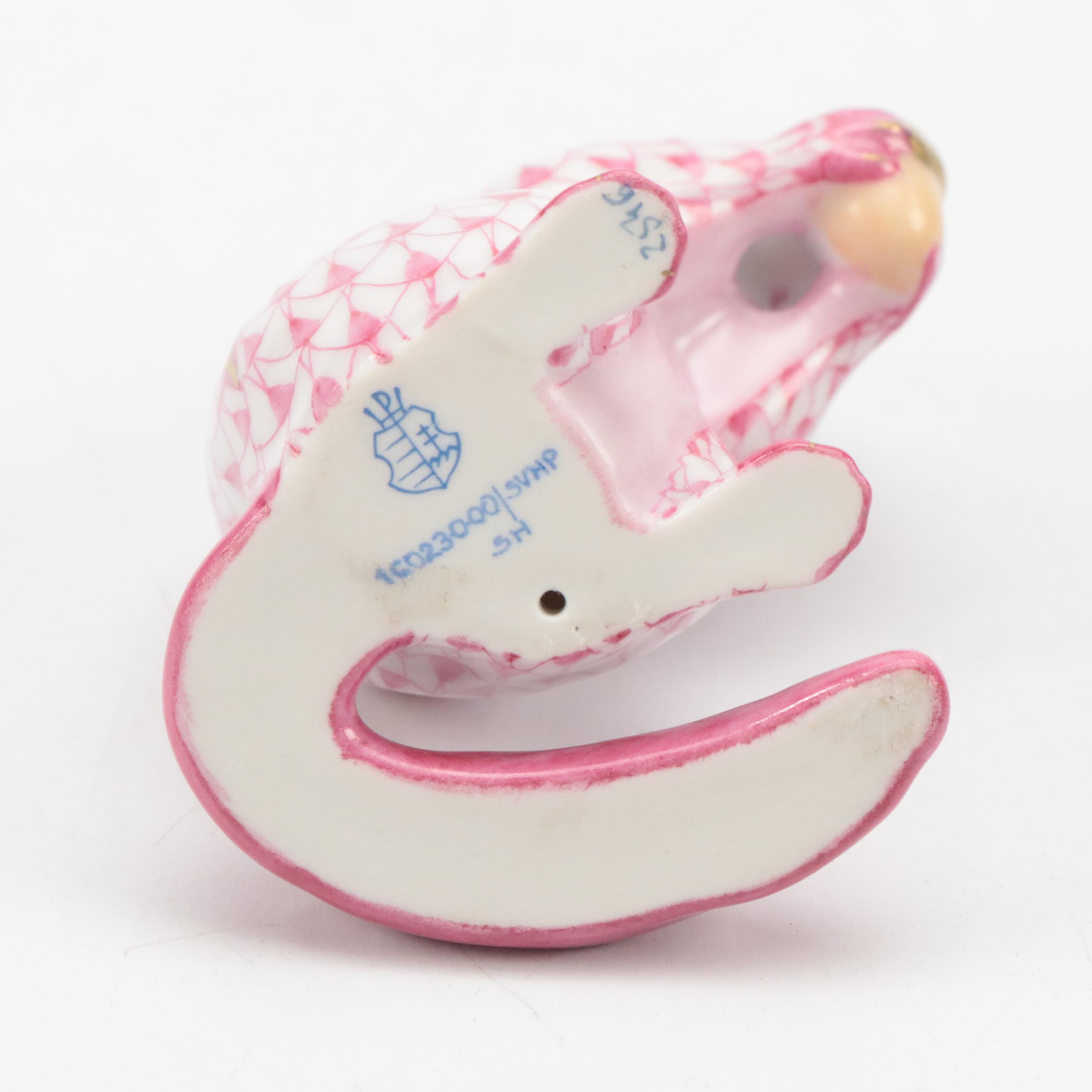 Herend Raspberry Fishnet with Gold "Chipmunk with Acorn" Porcelain Figurine