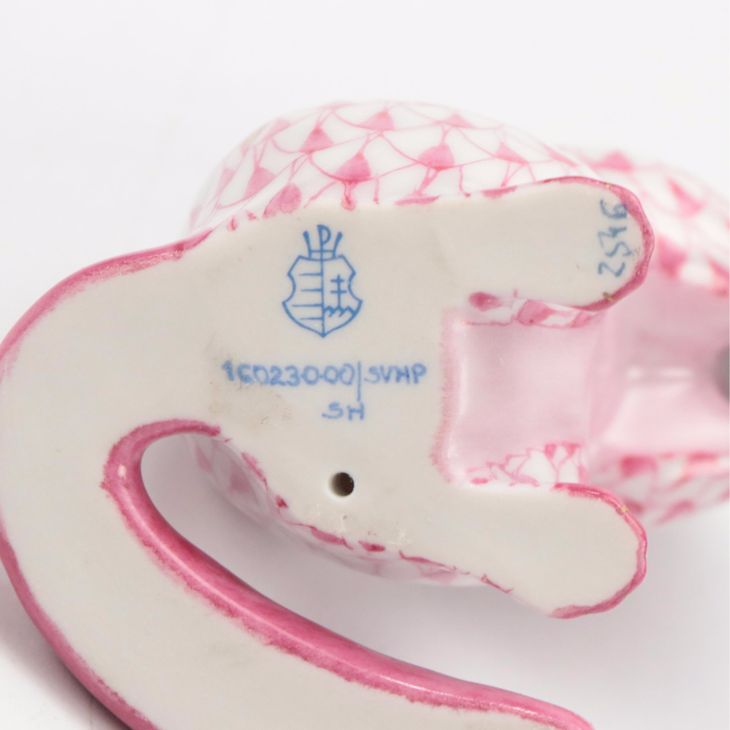 Herend Raspberry Fishnet with Gold "Chipmunk with Acorn" Porcelain Figurine