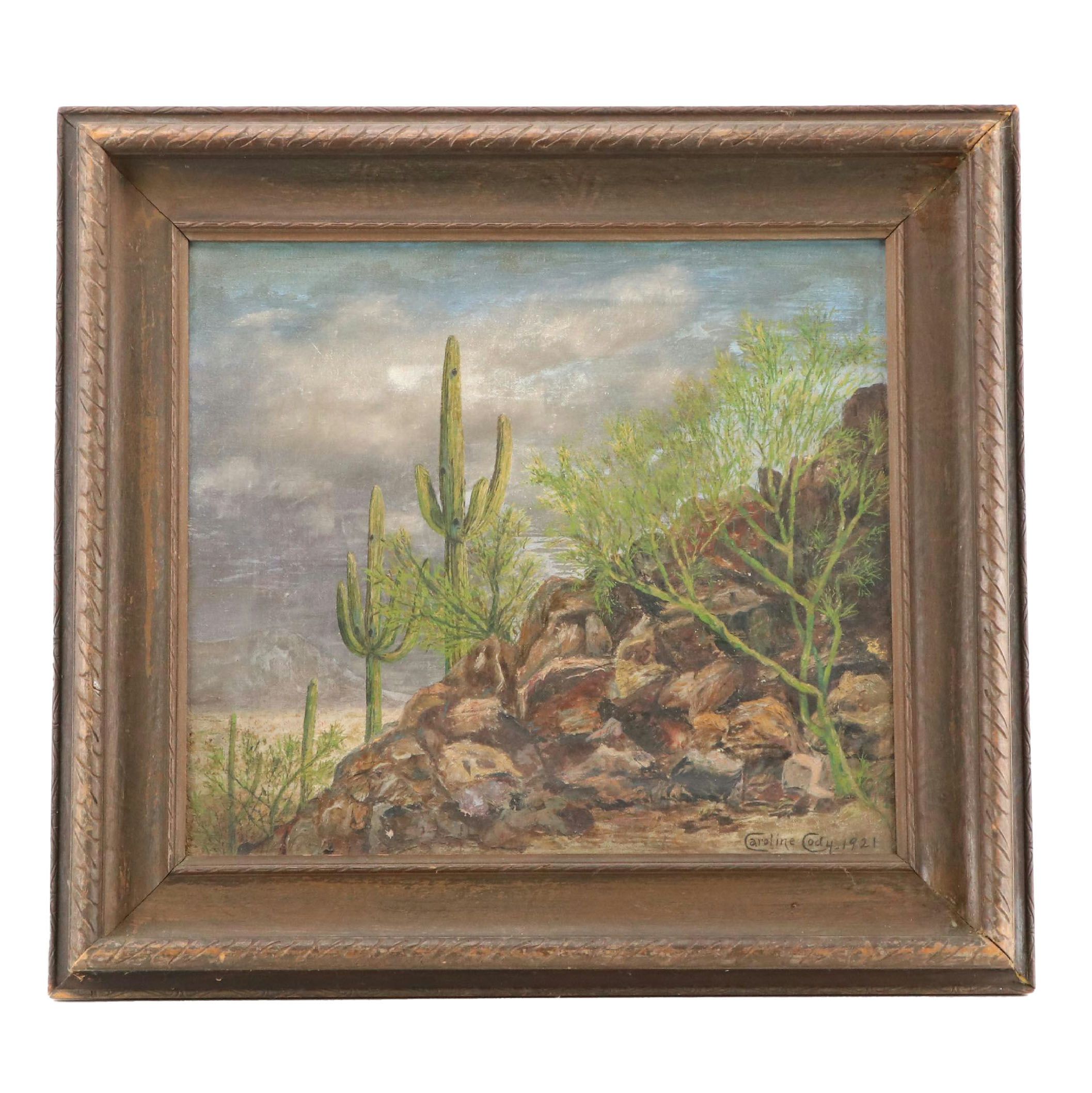 Caroline Cody Desert Landscape Oil Painting, 1921