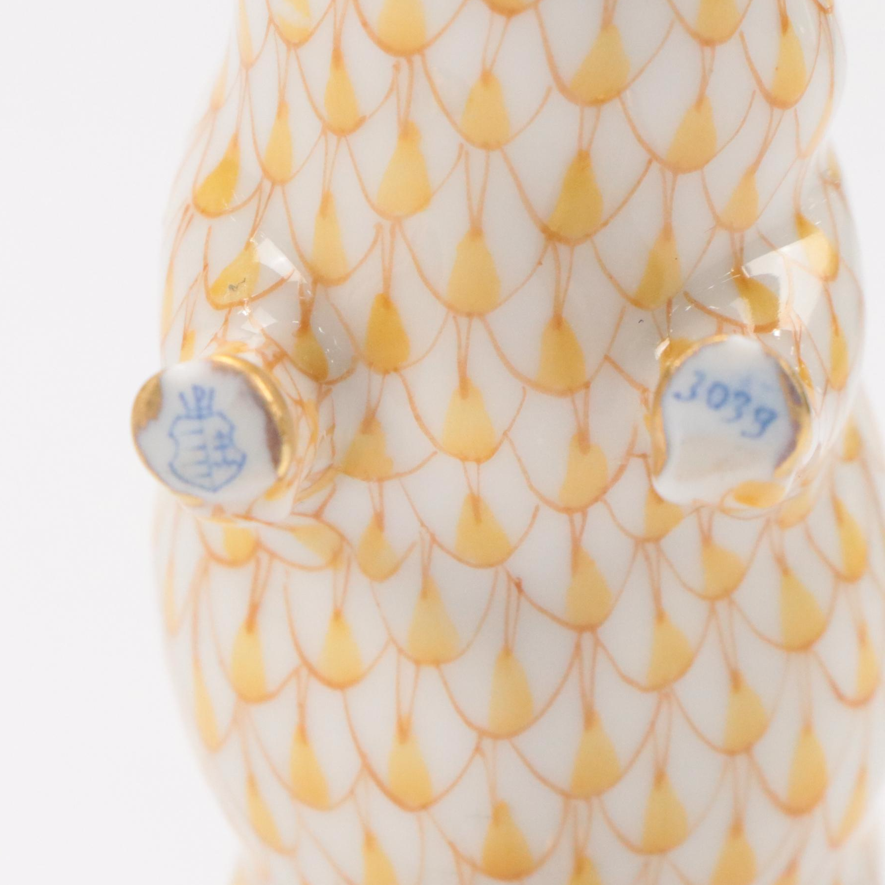 Herend Butterscotch Fishnet with Gold "Pig" Porcelain Figurine