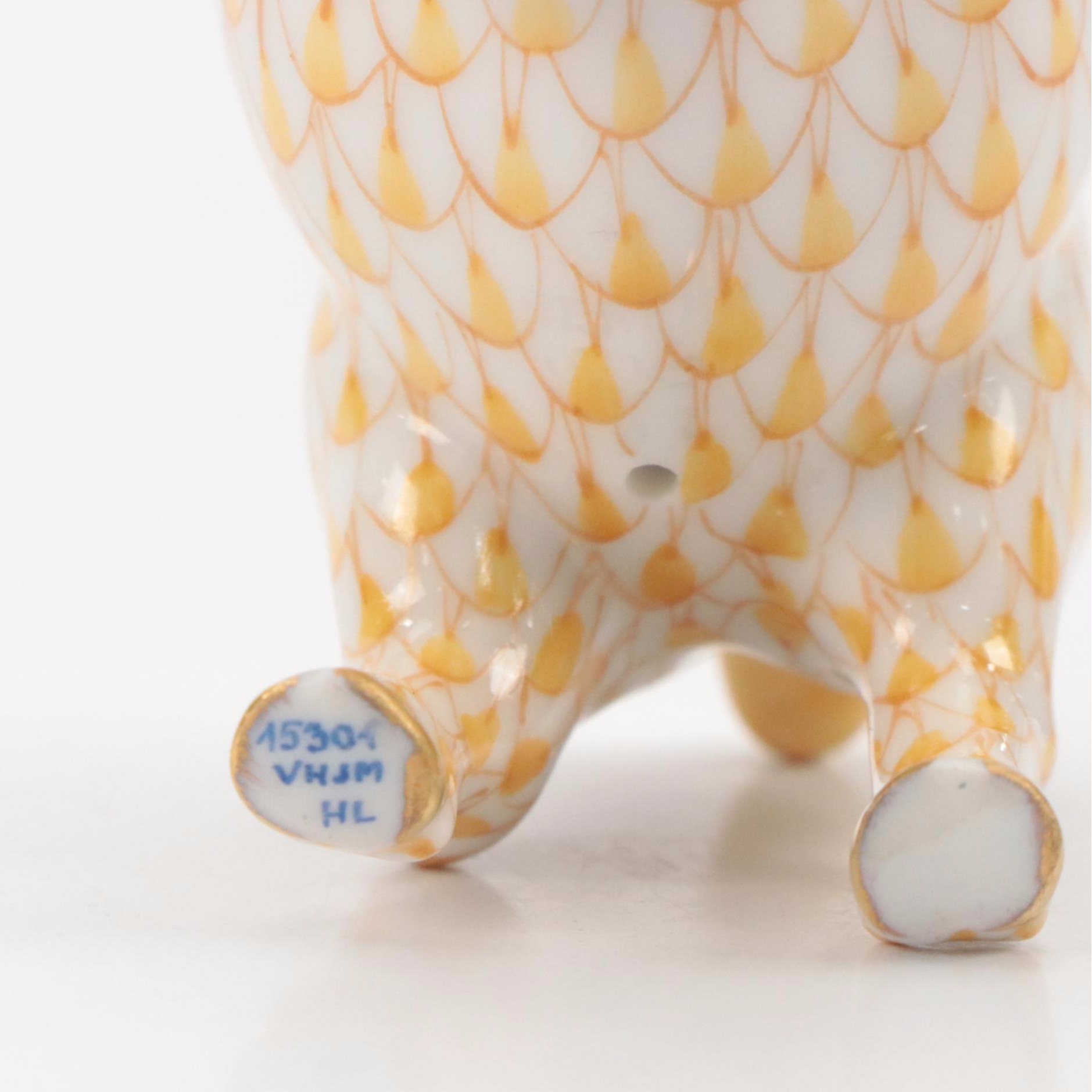 Herend Butterscotch Fishnet with Gold "Pig" Porcelain Figurine
