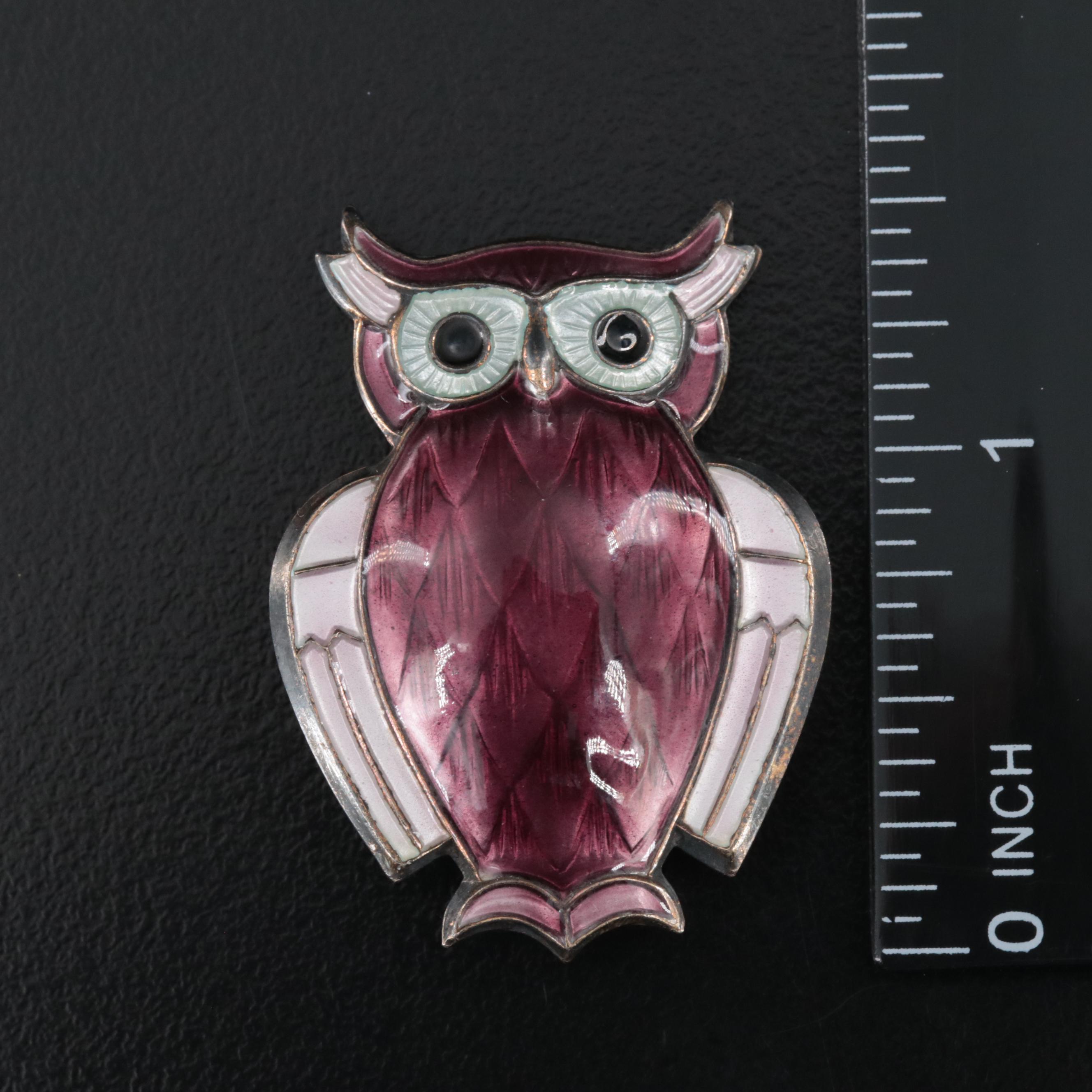 David Andersen Sterling Enamel Butterfly and Owl Brooch