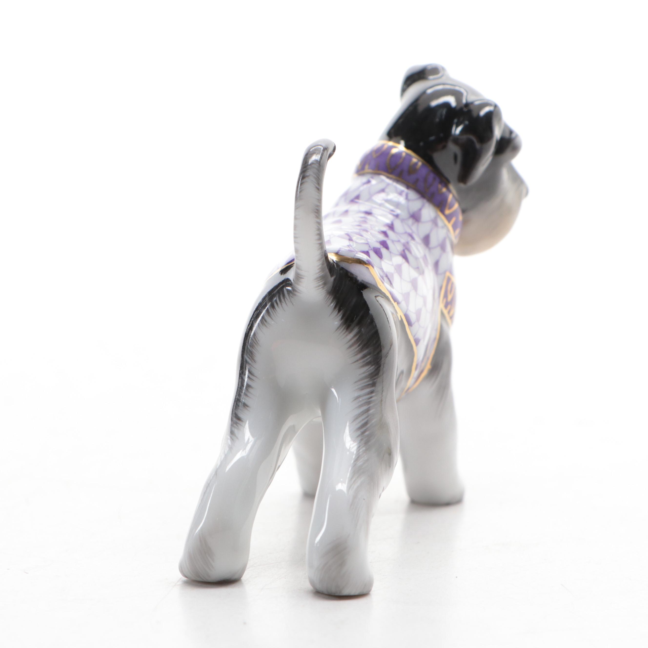 Herend Purple Fishnet with Gold on Natural "Schnauzer" Porcelain Figurine