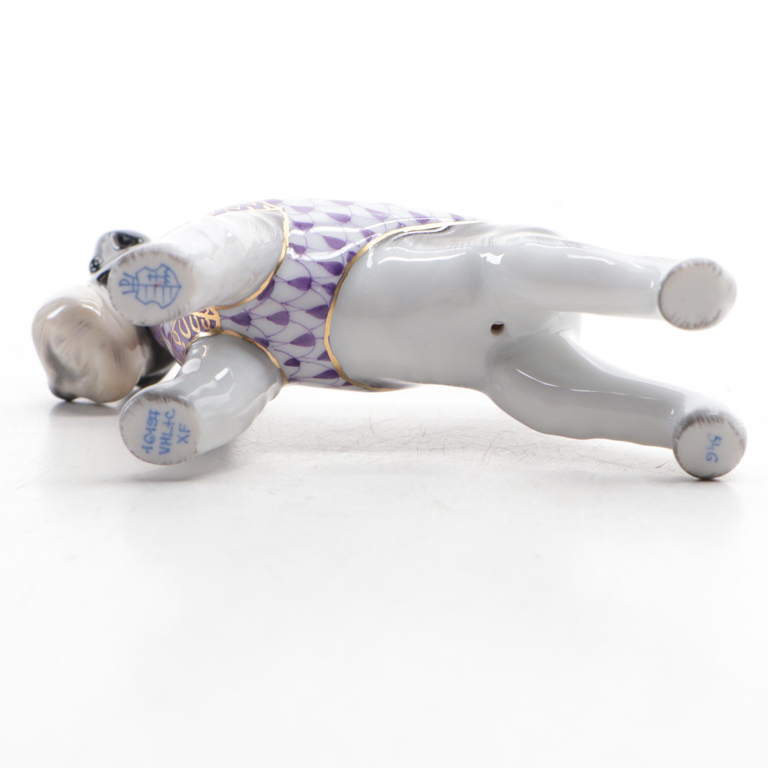Herend Purple Fishnet with Gold on Natural "Schnauzer" Porcelain Figurine