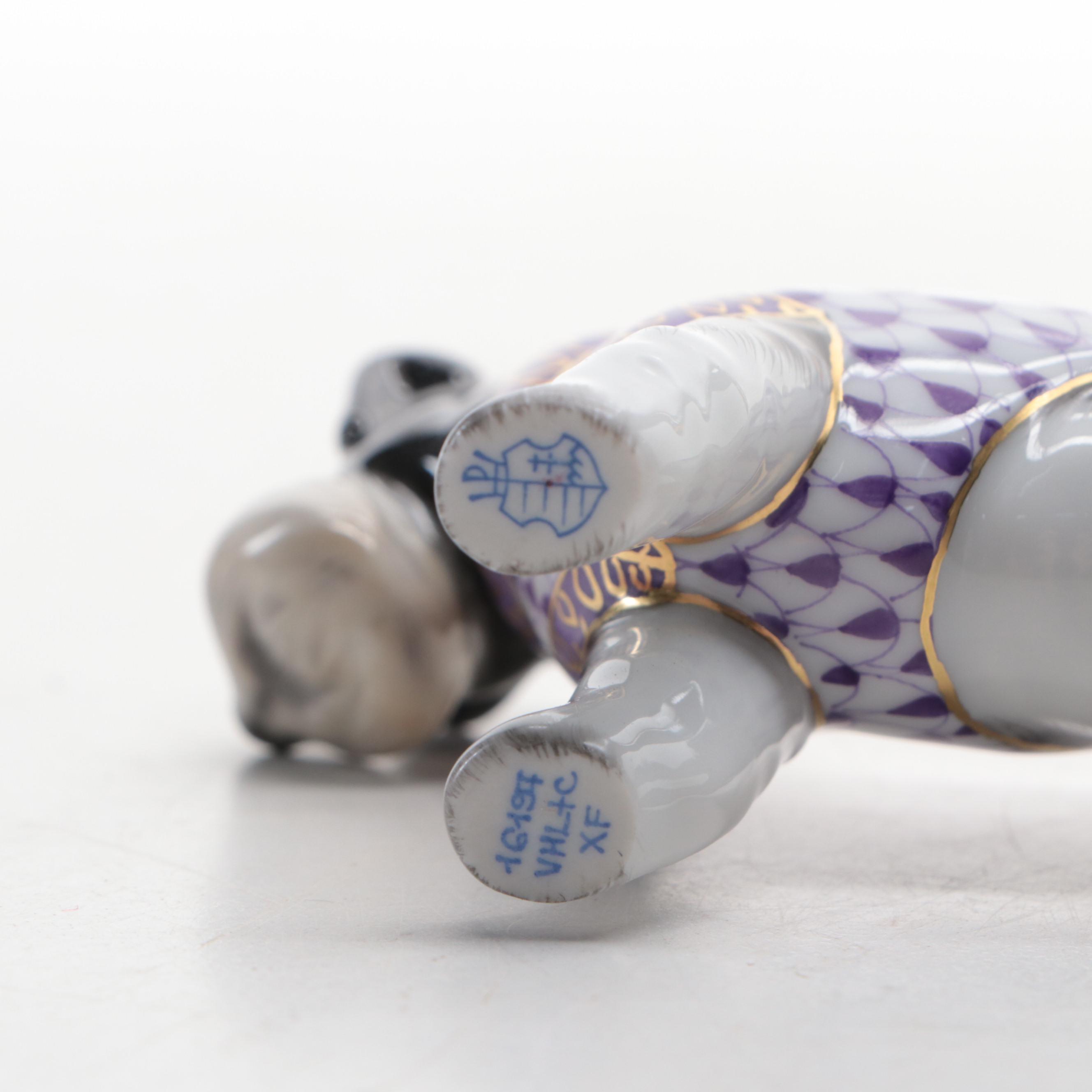 Herend Purple Fishnet with Gold on Natural "Schnauzer" Porcelain Figurine