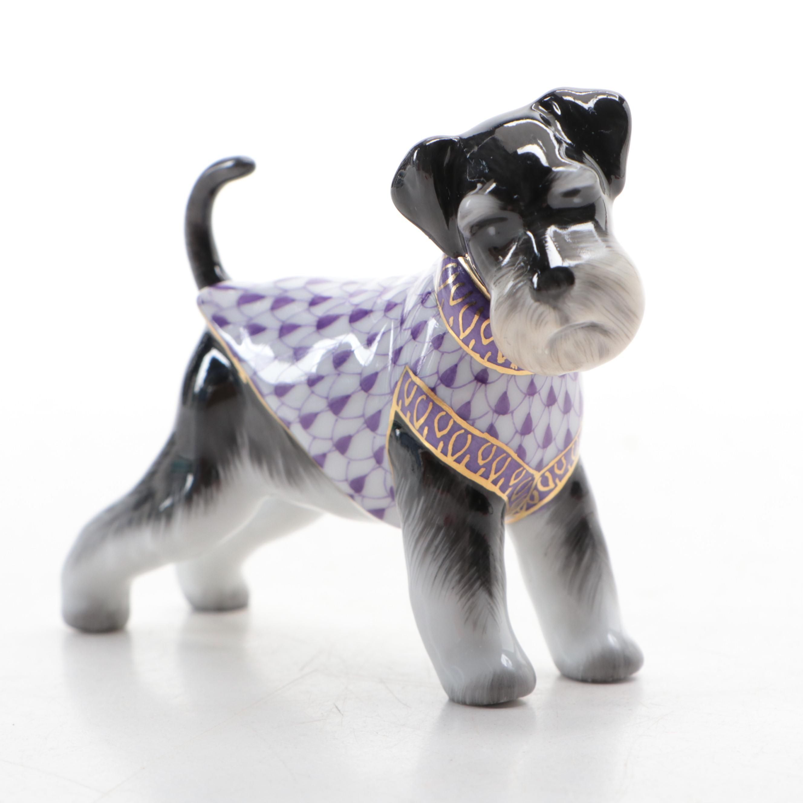 Herend Purple Fishnet with Gold on Natural "Schnauzer" Porcelain Figurine
