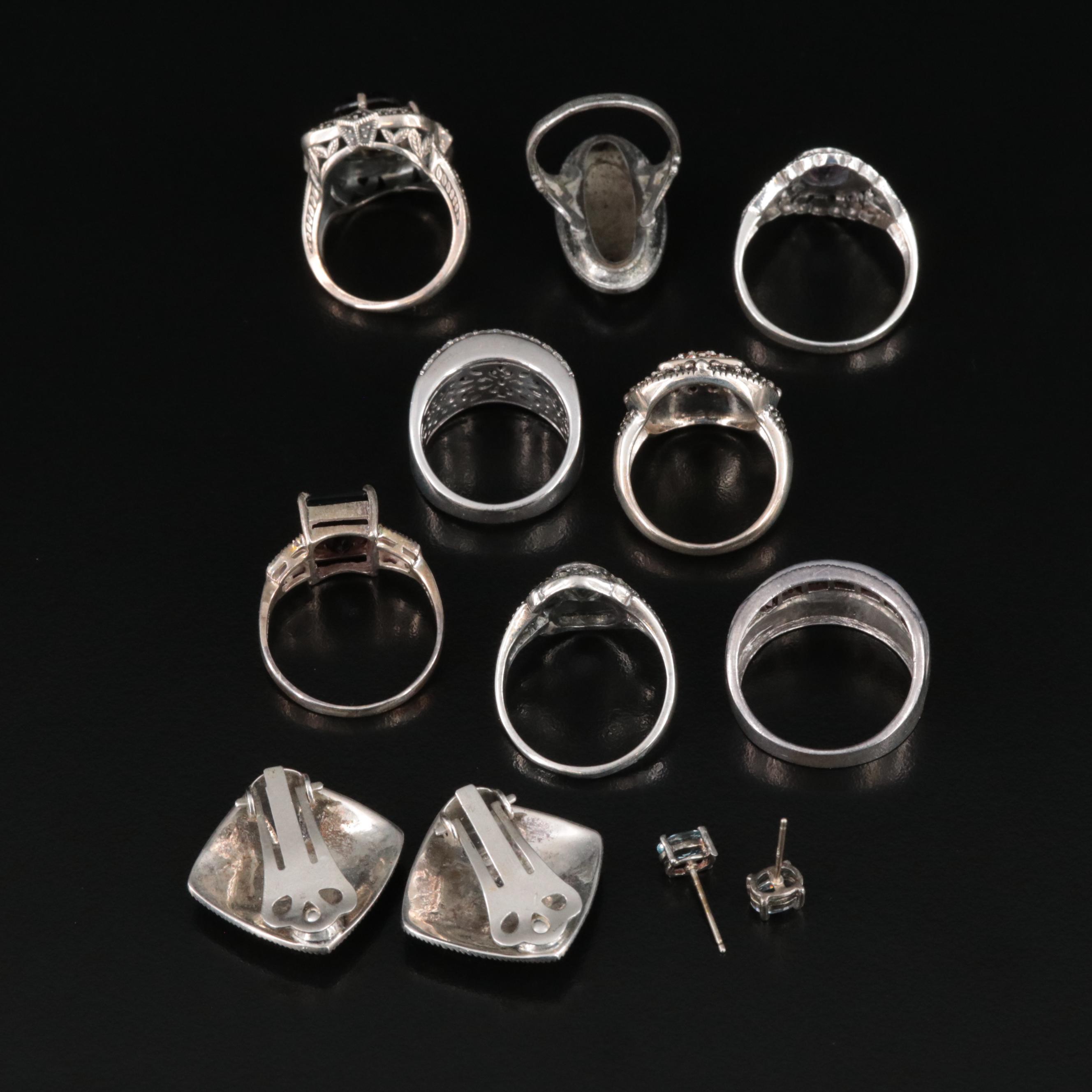 Sterling Gemstone Rings and Earrings Featuring Amethyst, Garnet and Smoky Quartz