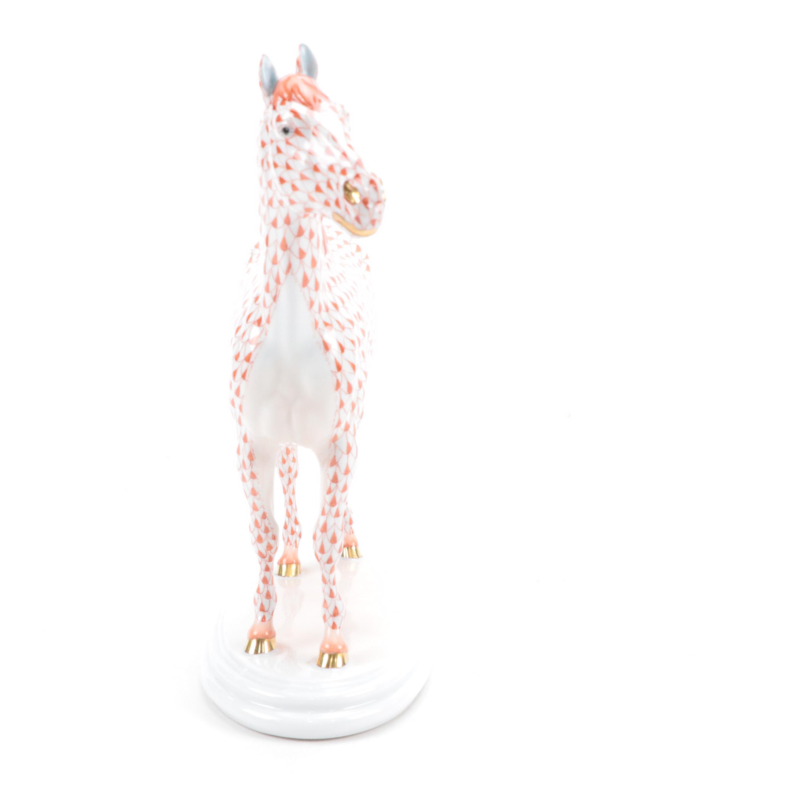 Herend Rust Fishnet with Gold "Horse" Porcelain Figurine