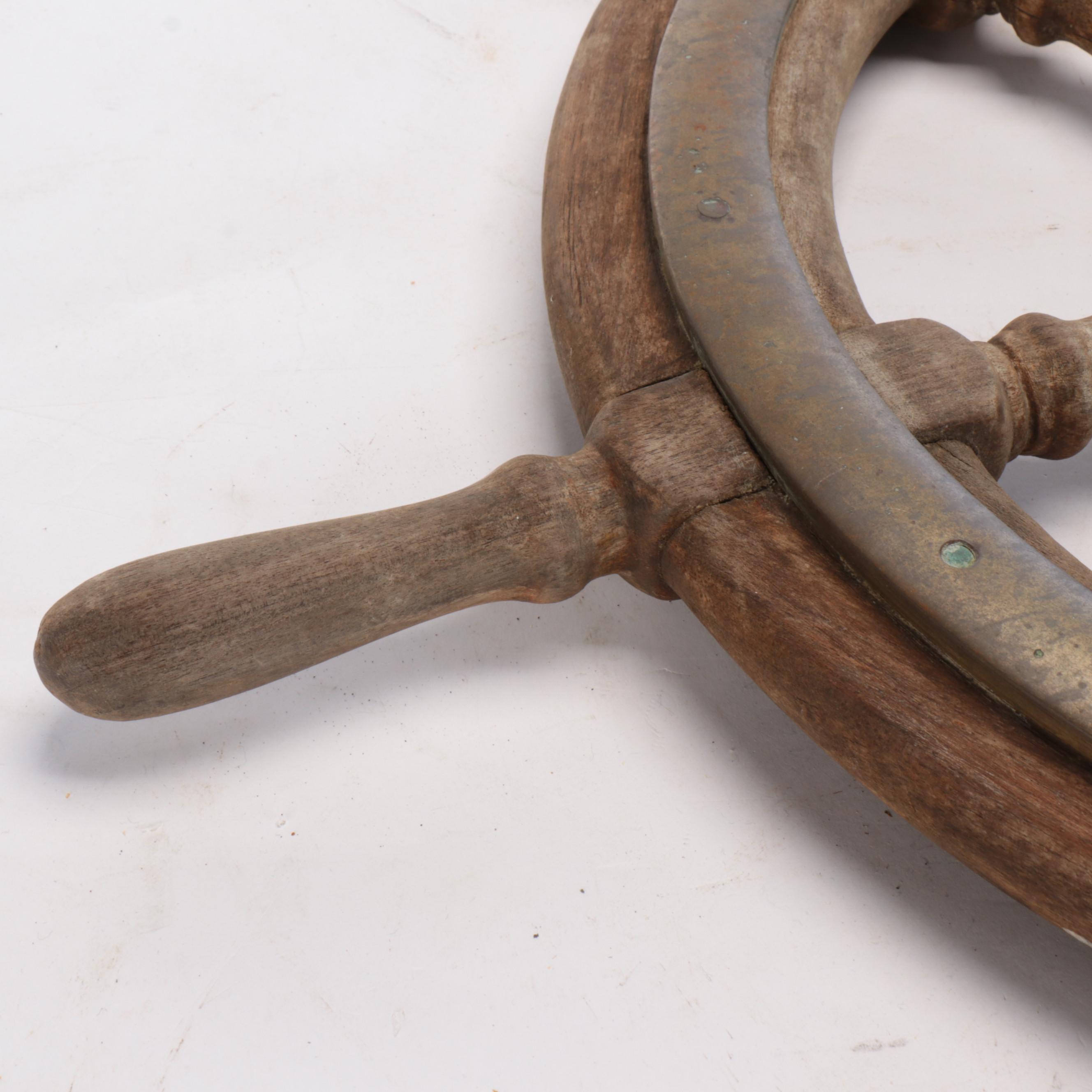 Wood and Brass Ship's Wheel Wall Decoration, 20th Century