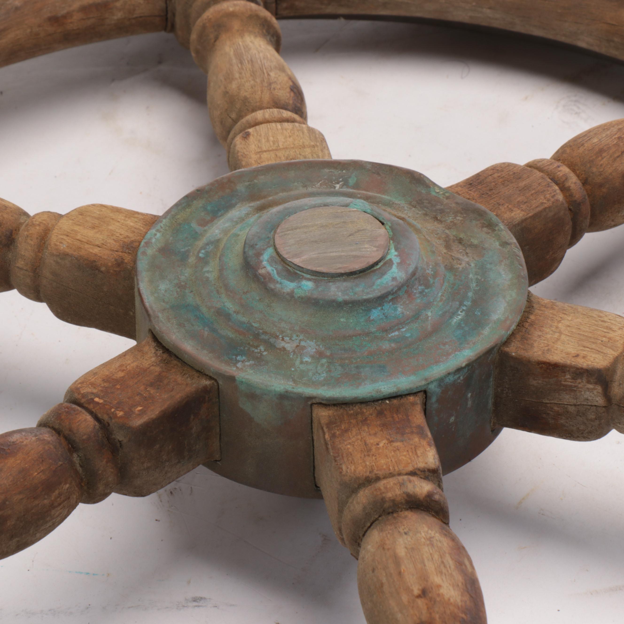 Wood and Brass Ship's Wheel Wall Decoration, 20th Century
