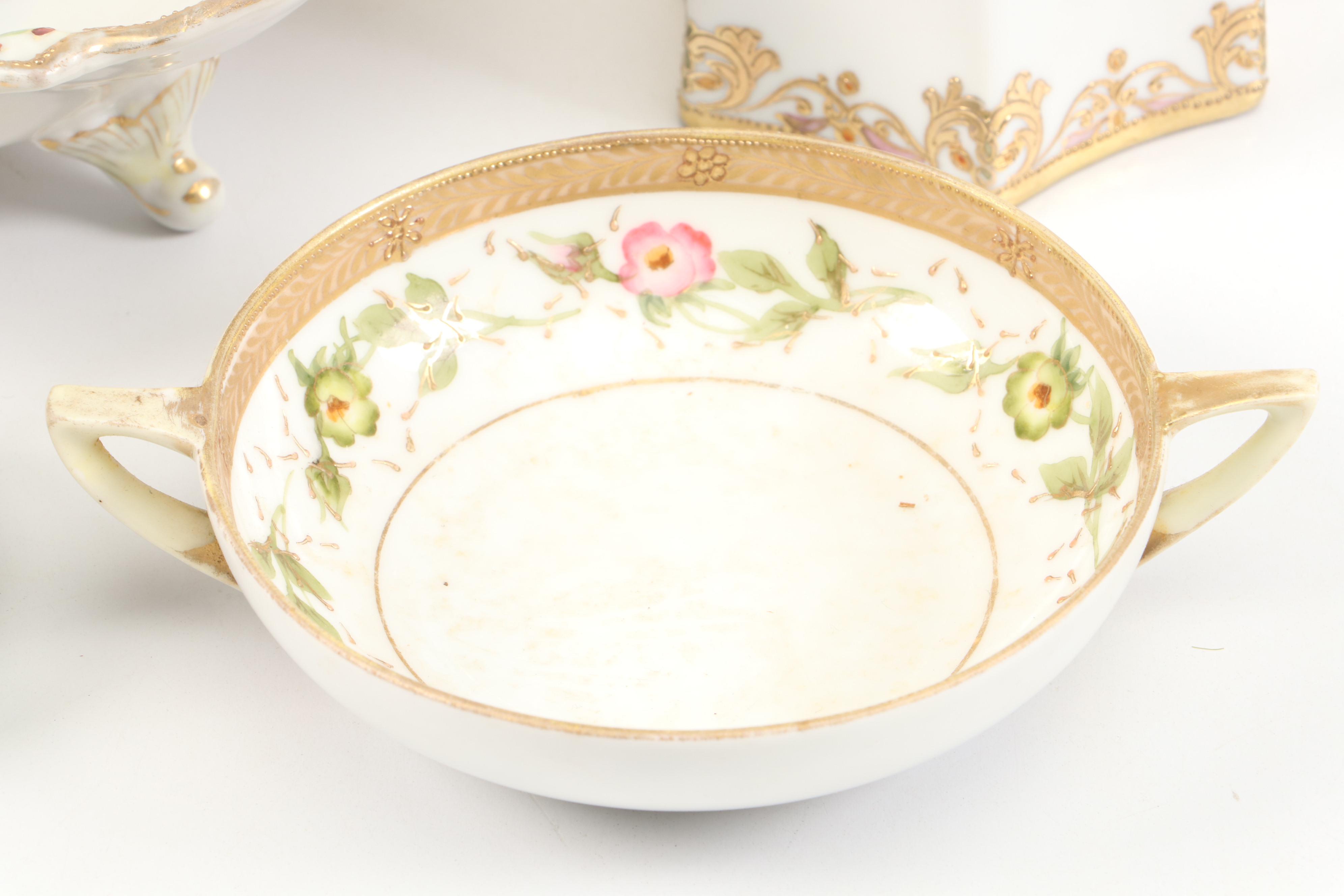 Morimura Brothers Porcelain Footed Bowl with More Porcelain Table Accessories