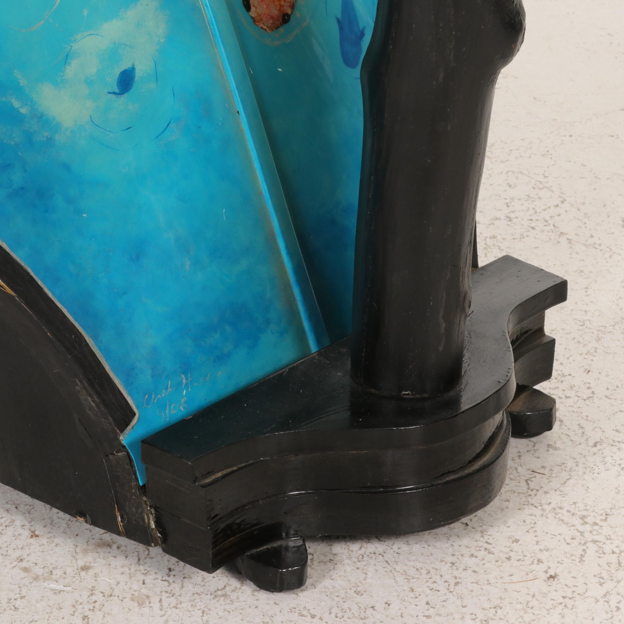 Pedal Harp with Hand-Painted Fish in a Pond Soundboard