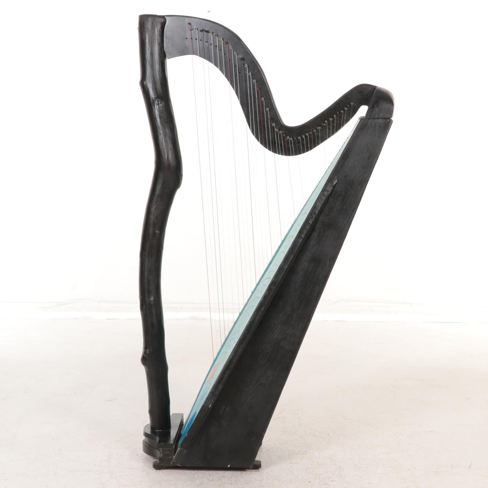 Pedal Harp with Hand-Painted Fish in a Pond Soundboard