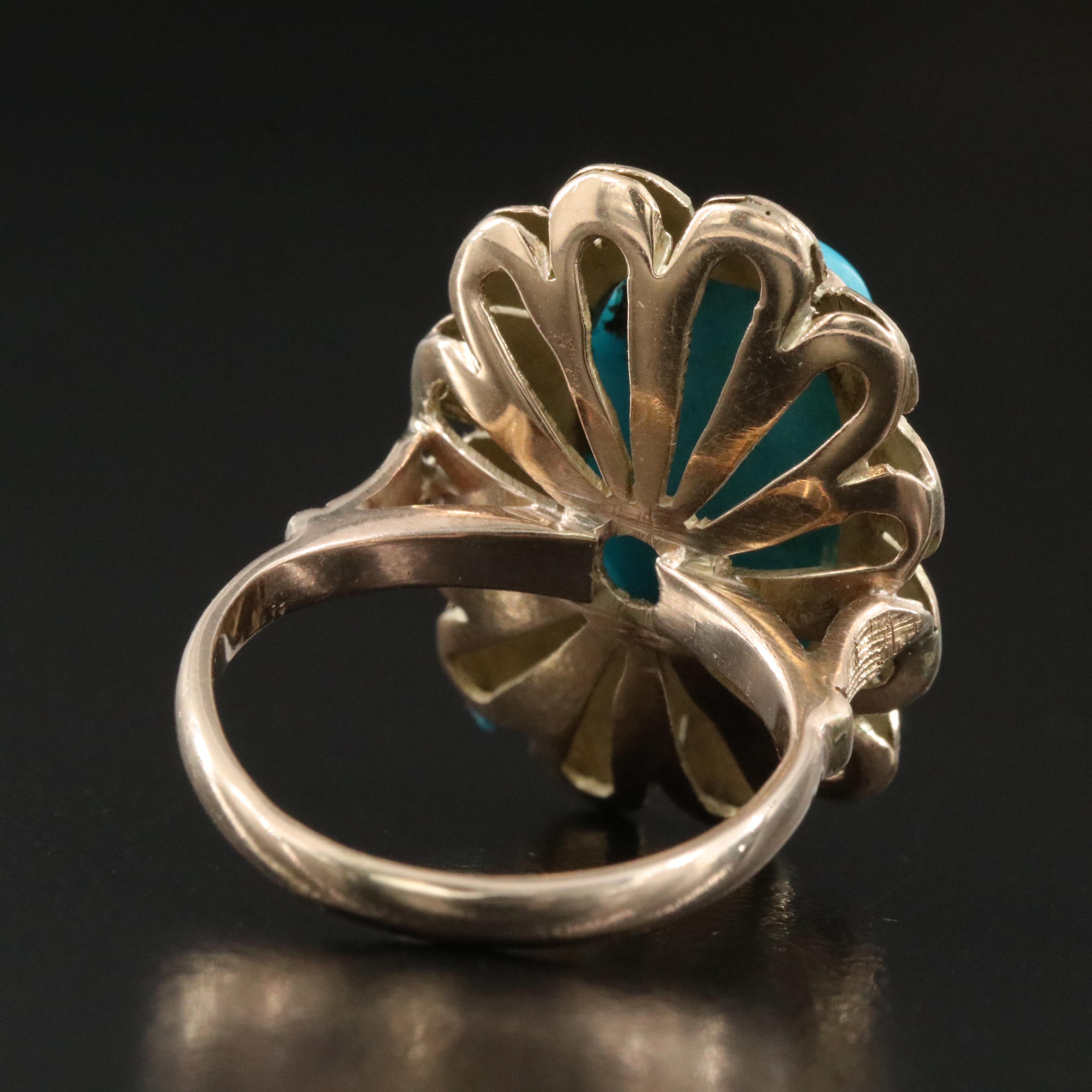 10K Turquoise Flower Ring