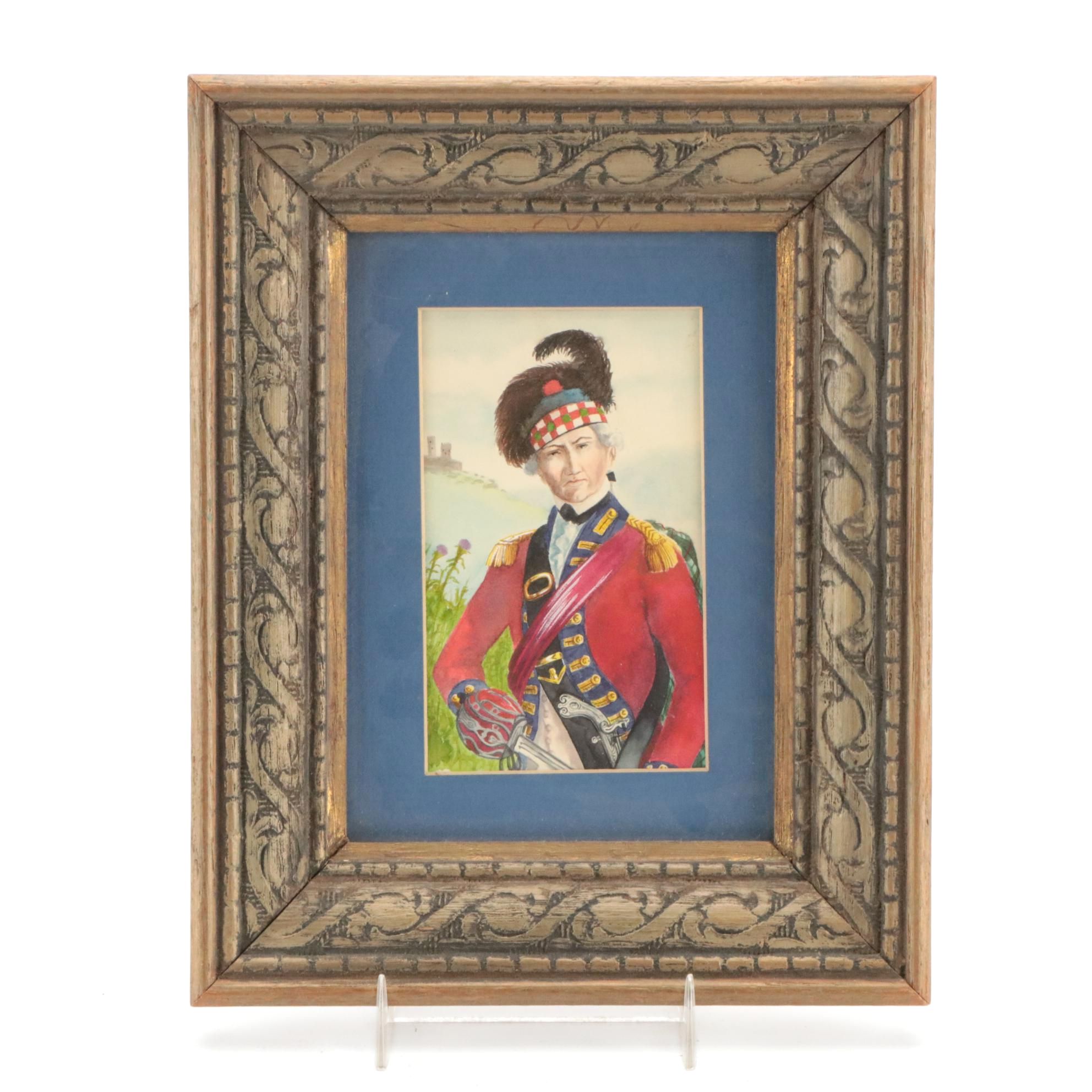 James Barton Watercolor of a Senior Officer of the 42nd Royal Highland Regiment