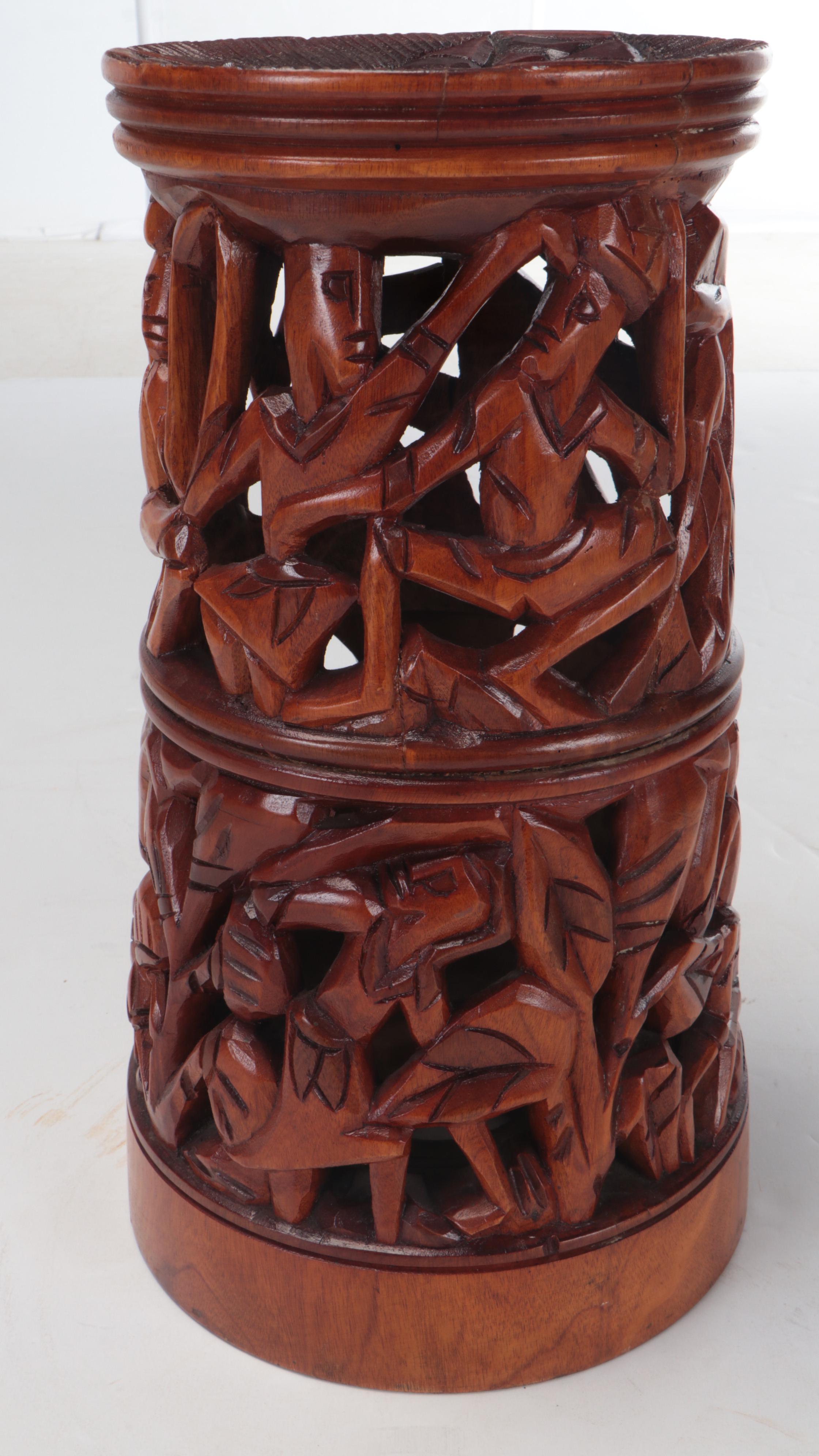 West African Hand-Carved Wooden Stool