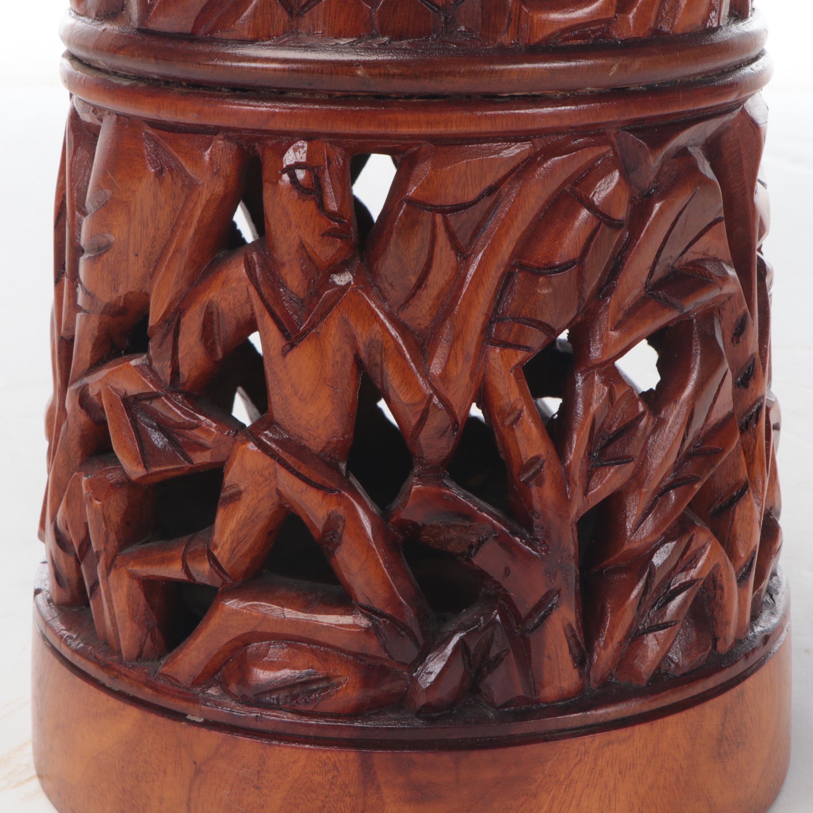 West African Hand-Carved Wooden Stool