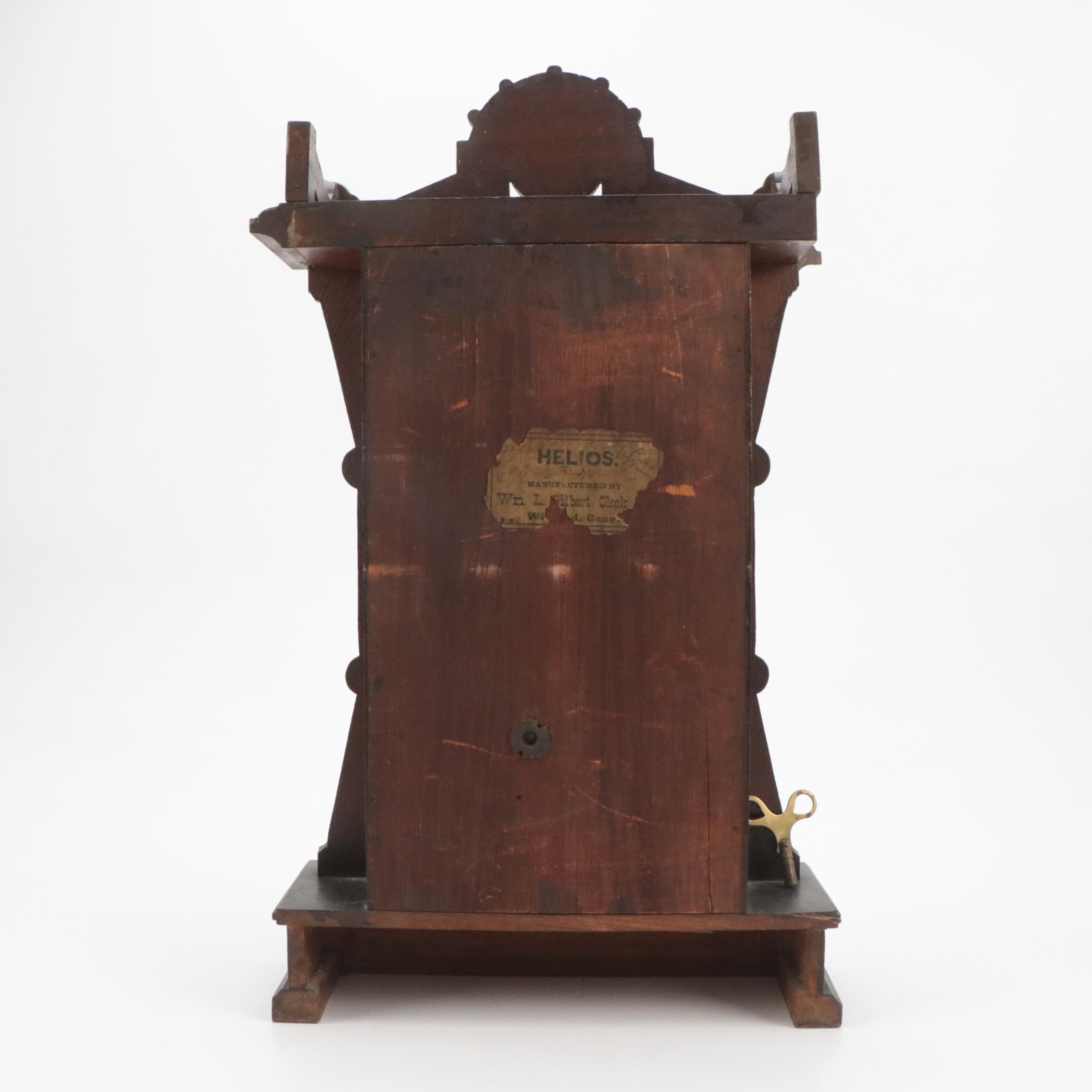 William L. Gilbert "Helios" Carved Walnut Shelf Clock, Late 19th Century