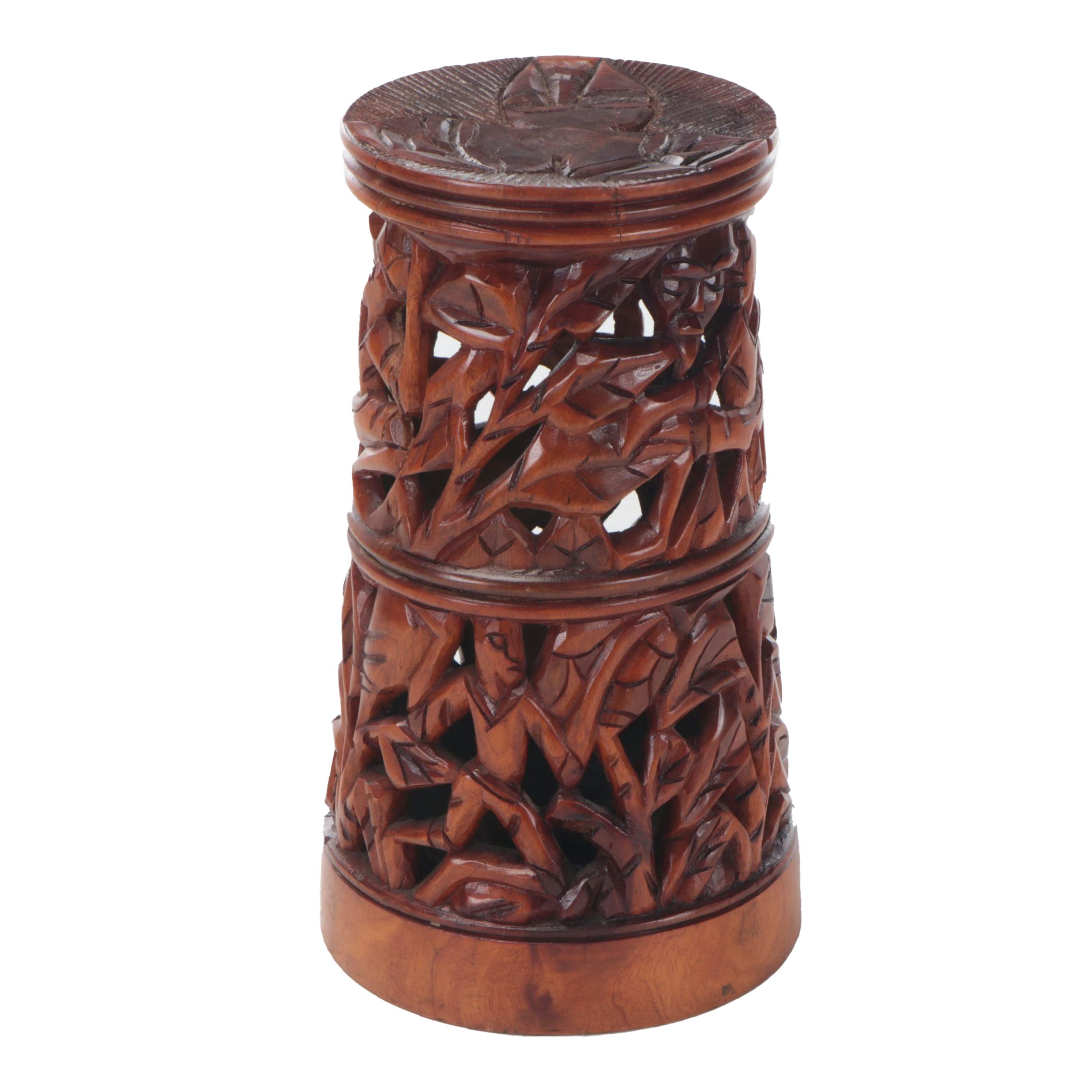 West African Hand-Carved Wooden Stool