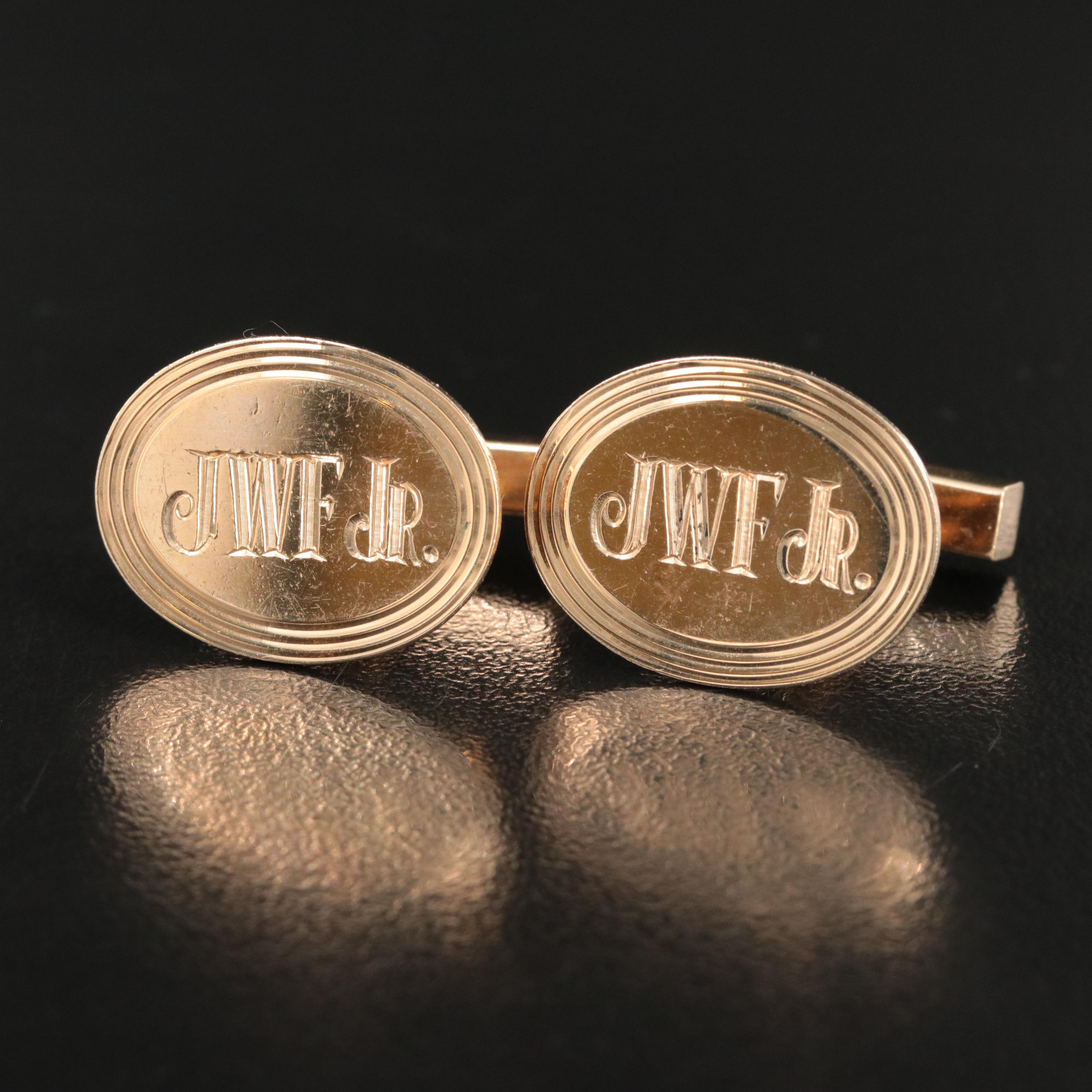 Tiffany & Co. 14K Oval Monogram Cufflinks Vintage
