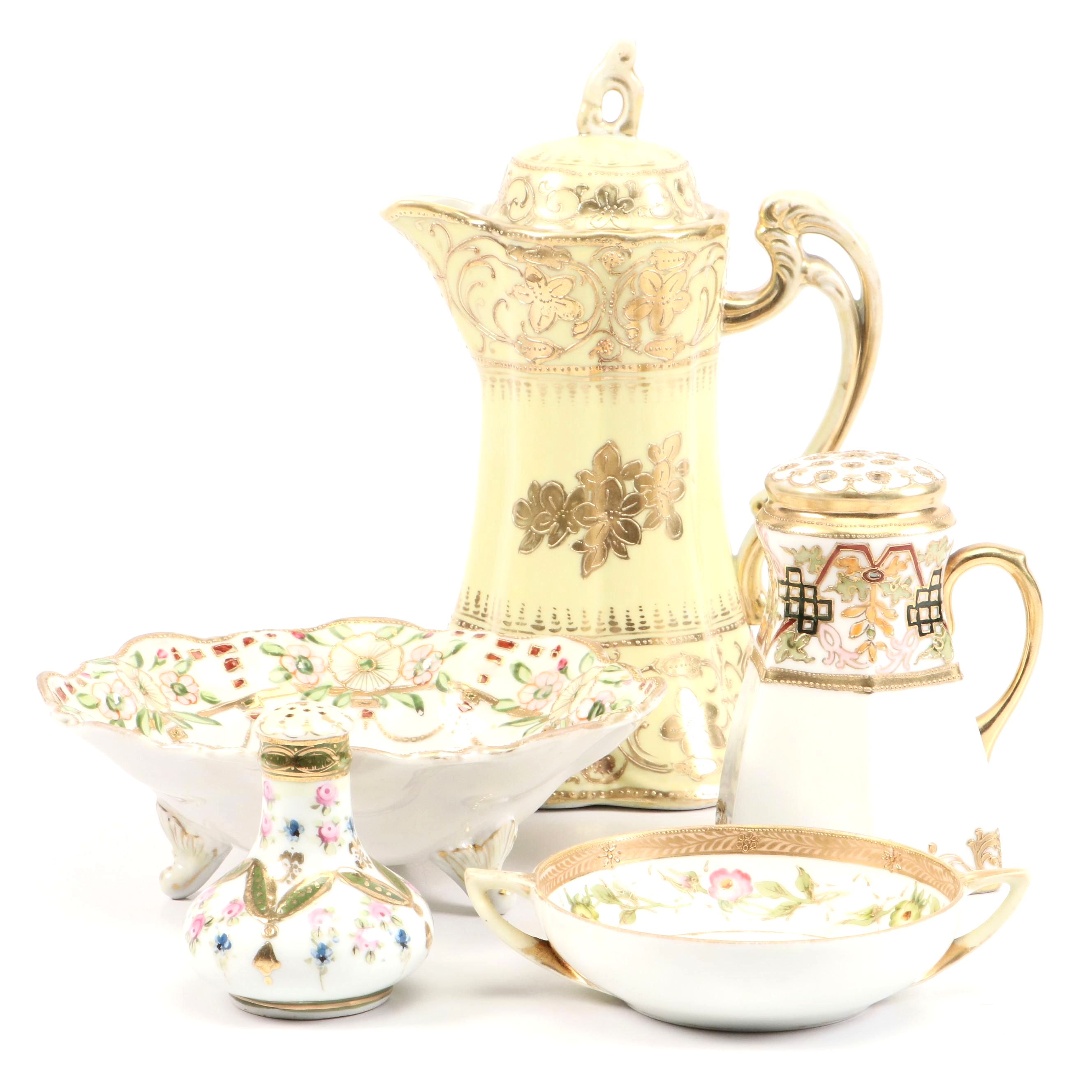 Morimura Brothers Porcelain Footed Bowl with More Porcelain Table Accessories