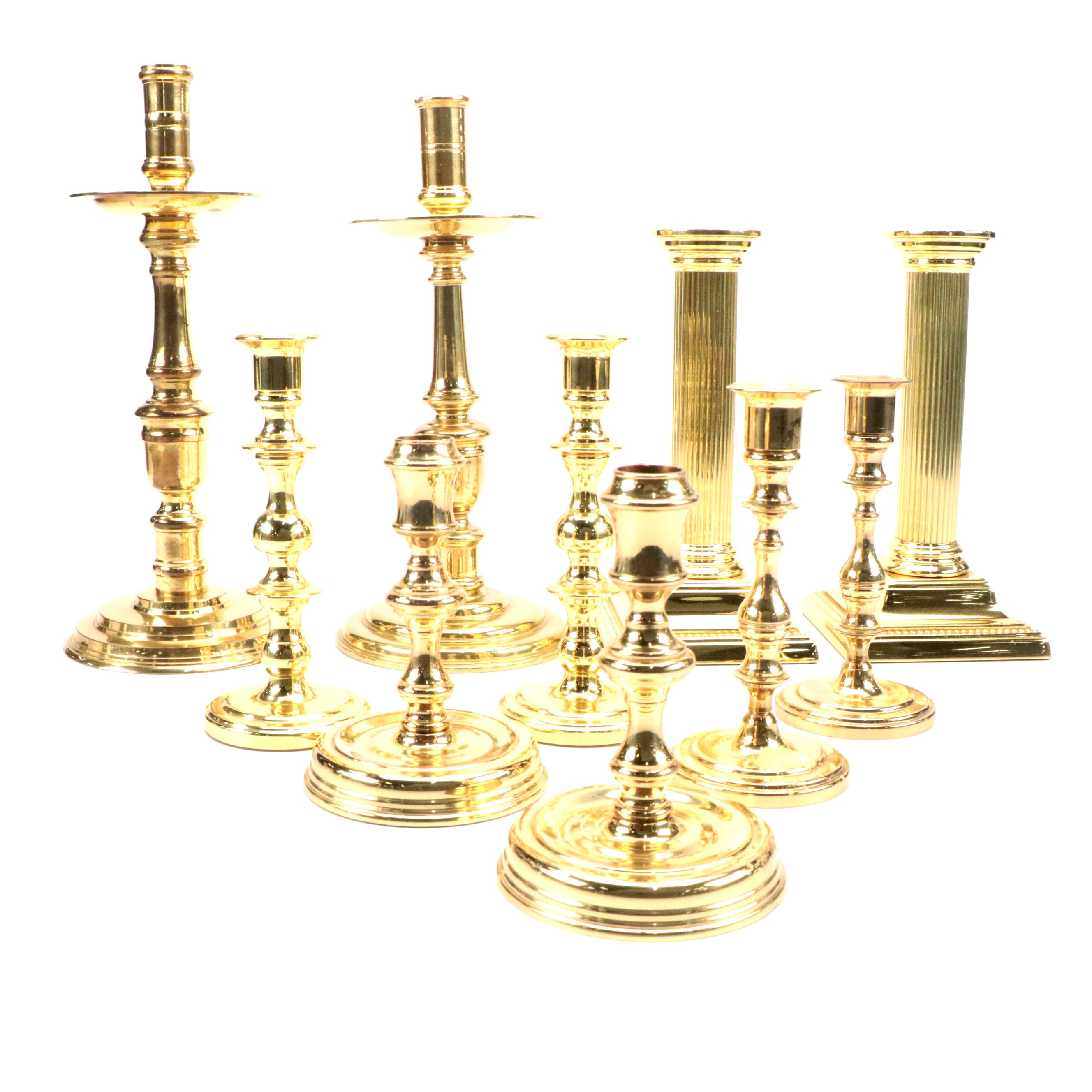 Baldwin Brass Candlesticks with Virginia Metalcrafters Brass Candlesticks