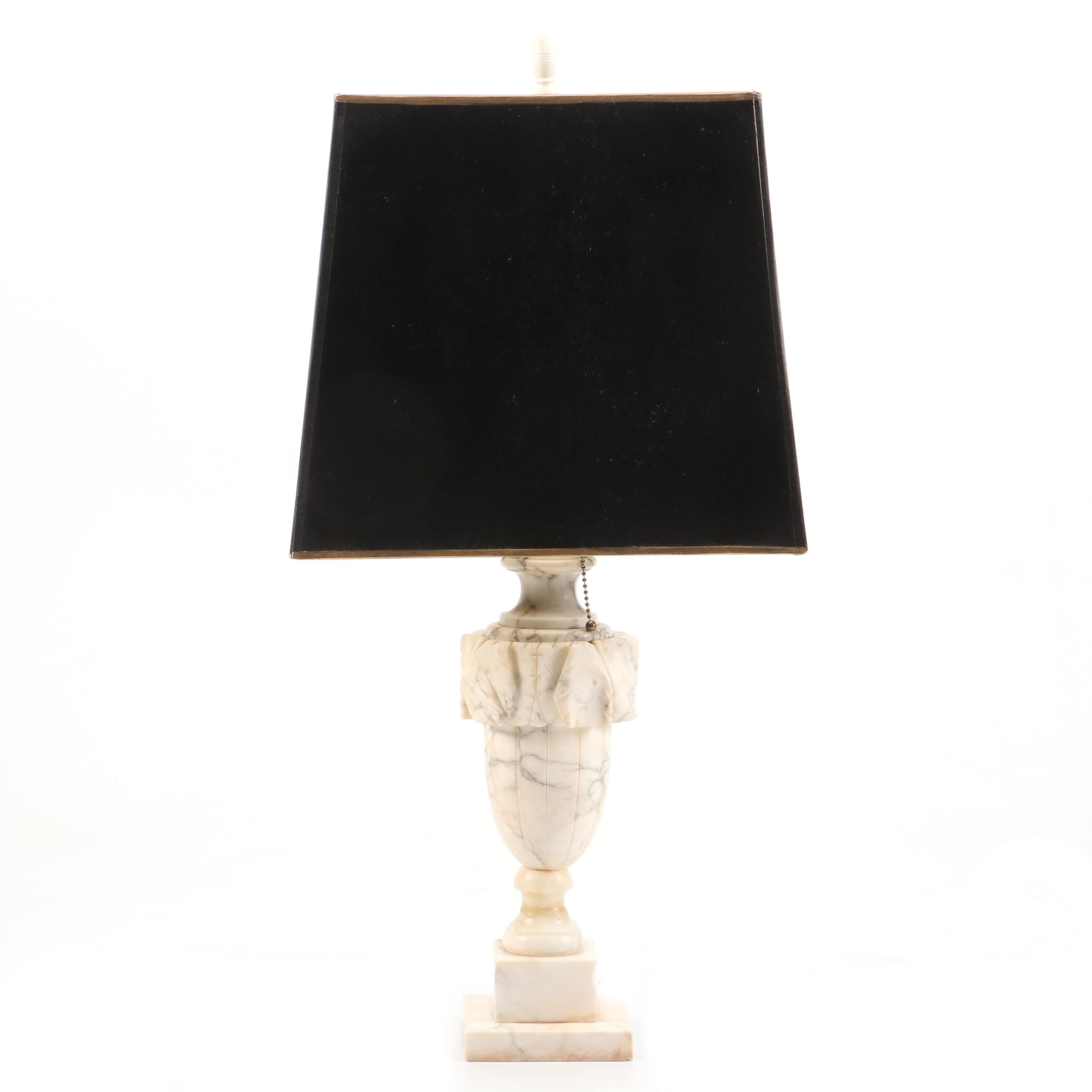 Neoclassical Style Carved Alabaster Table Lamp with Lacquered Shade