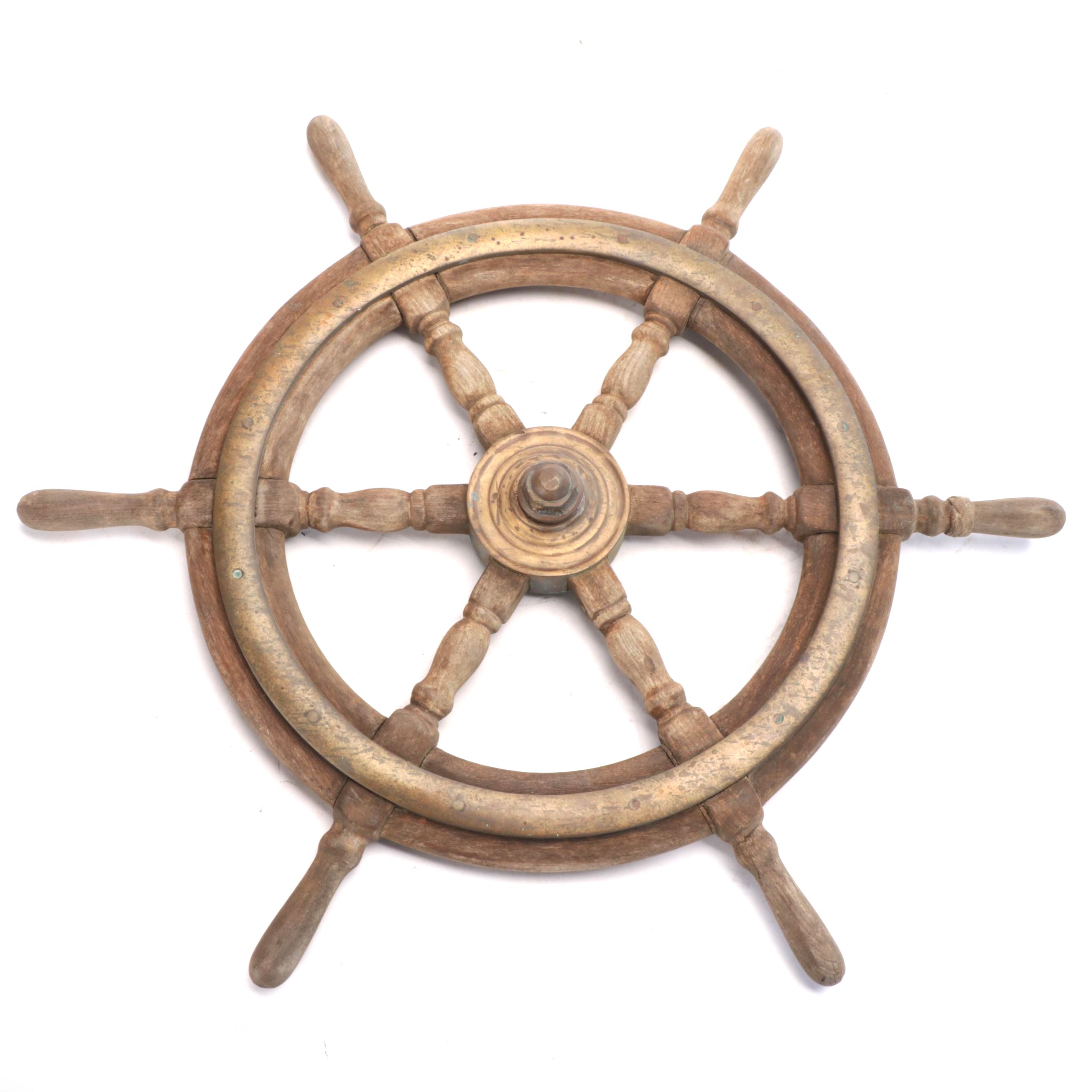 Wood and Brass Ship's Wheel Wall Decoration, 20th Century