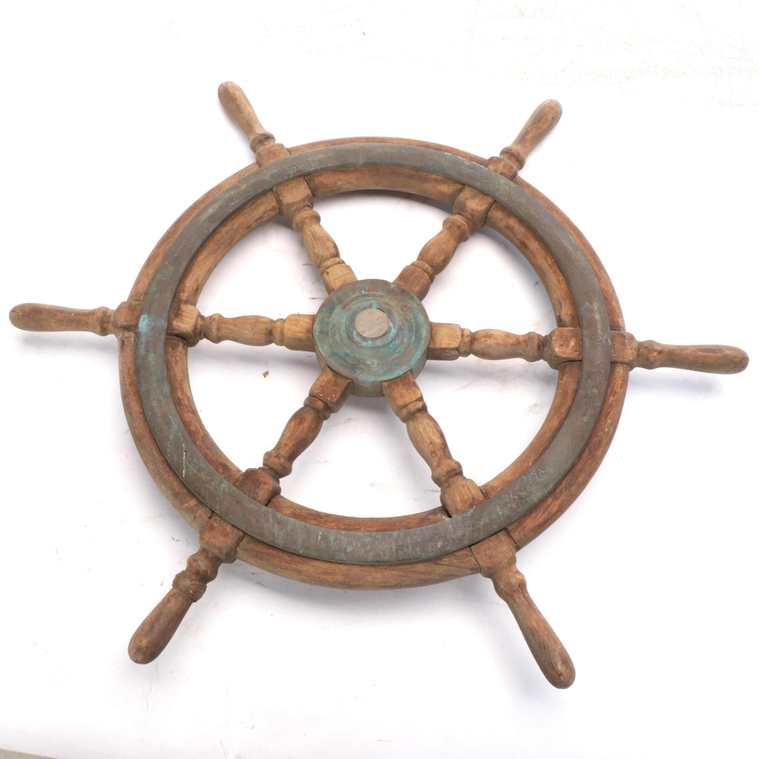 Wood and Brass Ship's Wheel Wall Decoration, 20th Century
