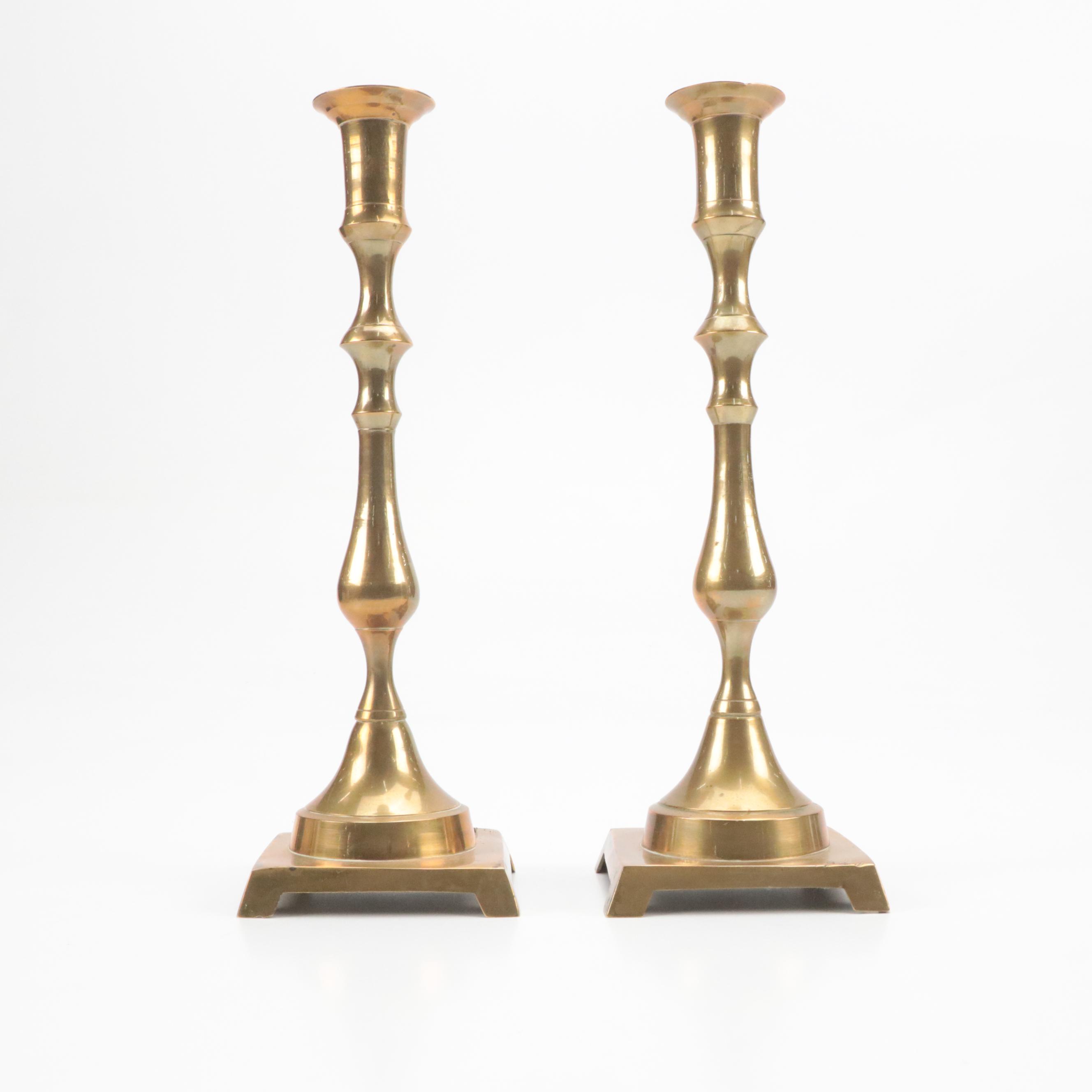 Indian and Other Cast Brass Candlesticks, Candle Holders and Wick Trimmer