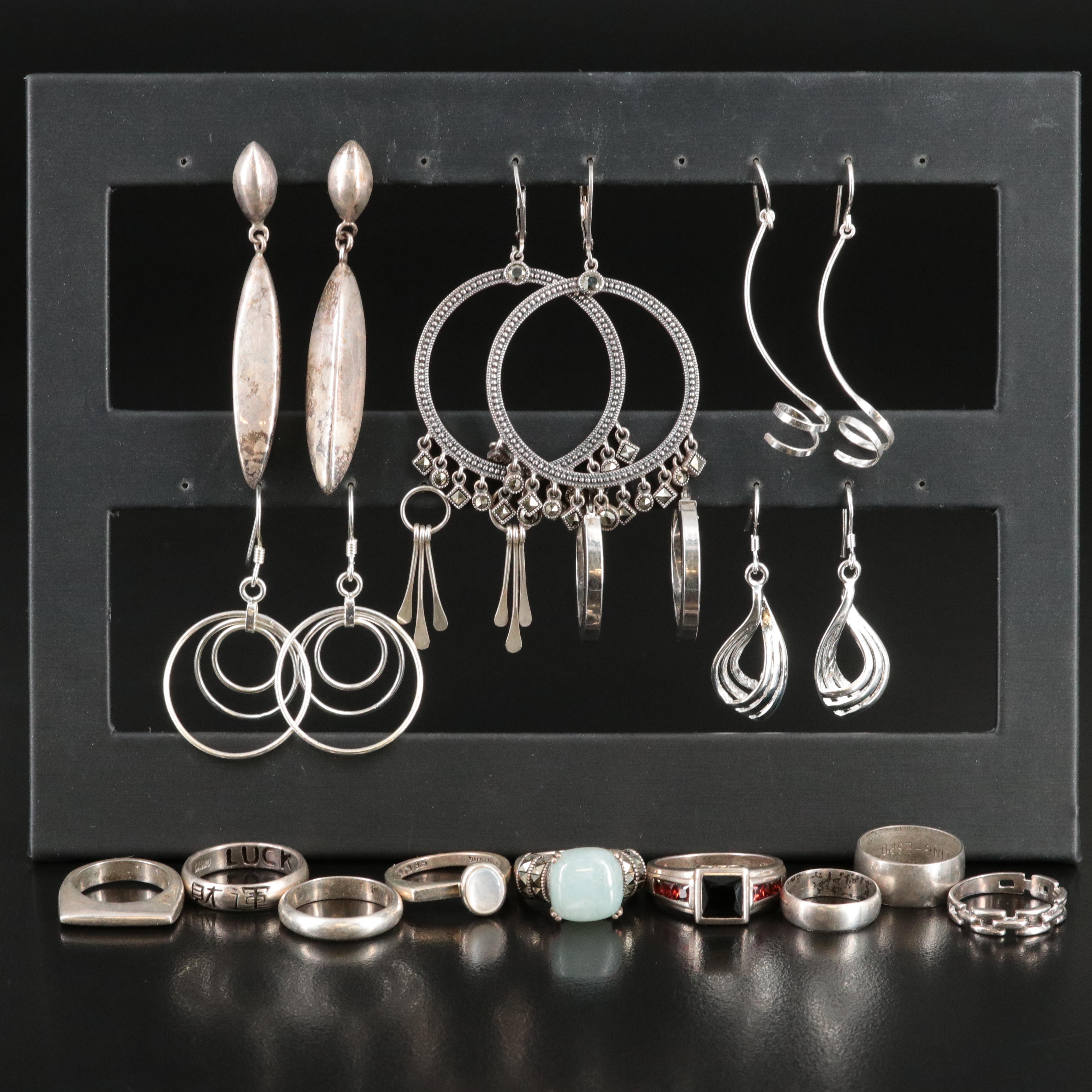 Sterling Jadeite, Marcasite and Mother-of-Pearl Jewelry