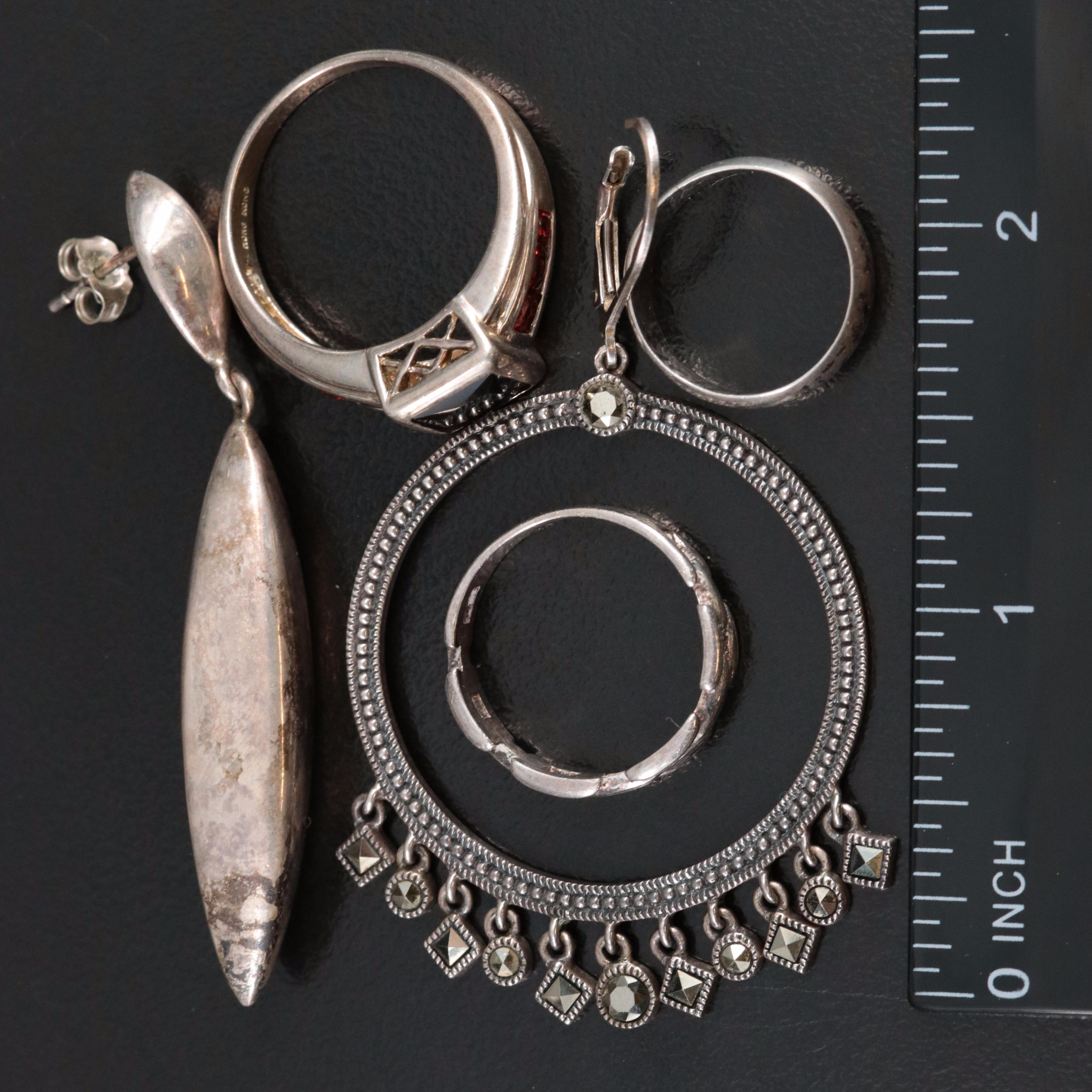 Sterling Jadeite, Marcasite and Mother-of-Pearl Jewelry