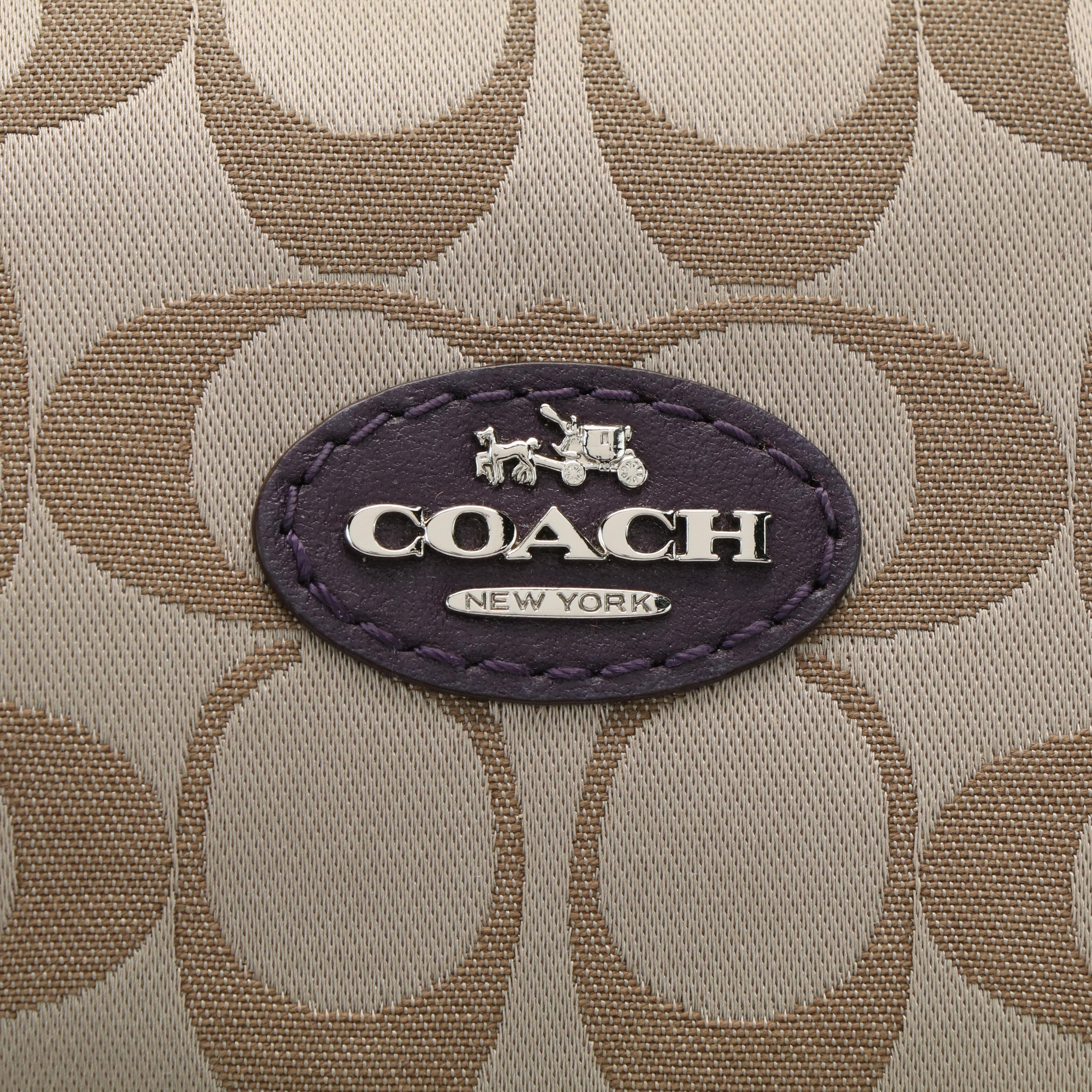 Coach Satchel in Signature Jacquard Canvas and Purple Leather