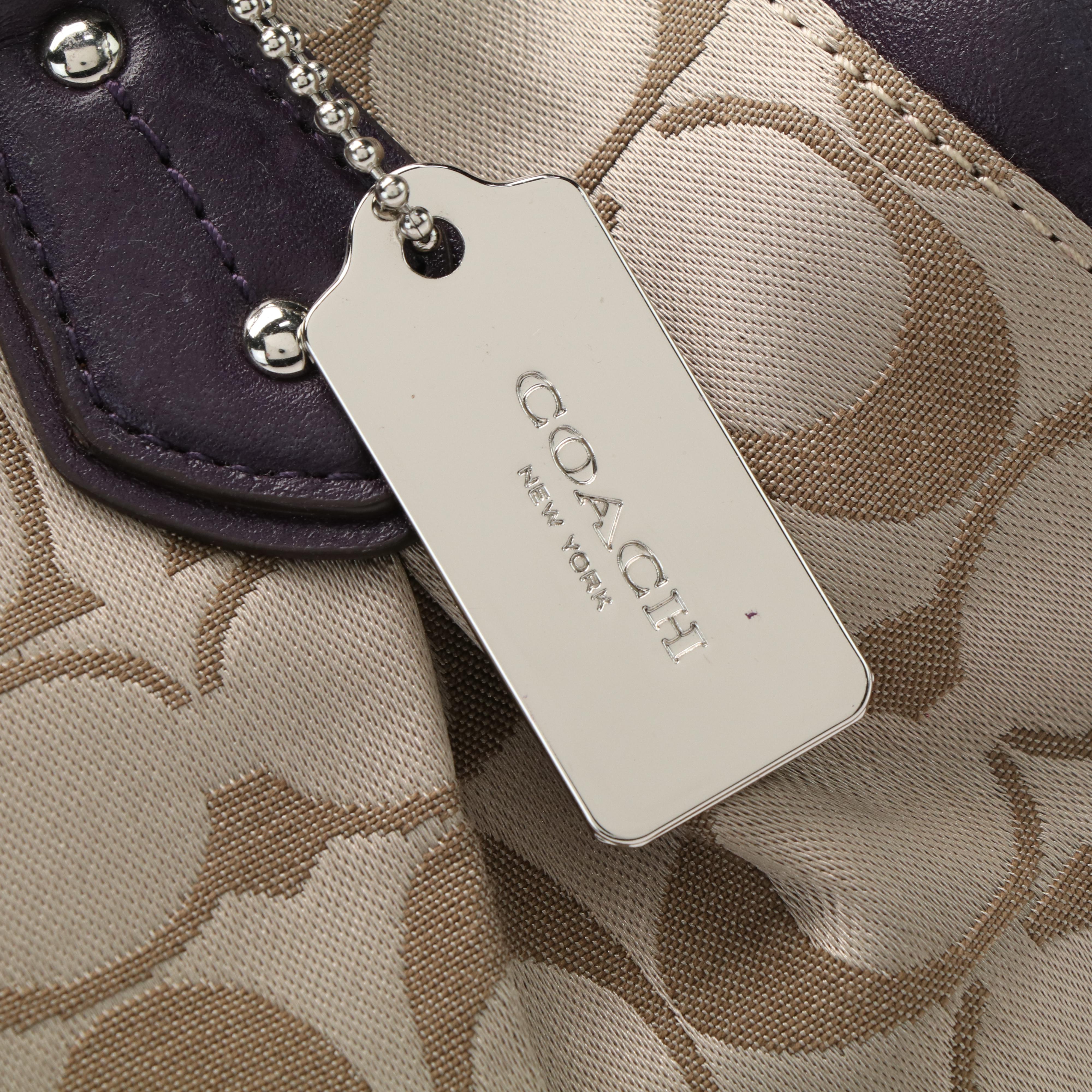 Coach Satchel in Signature Jacquard Canvas and Purple Leather
