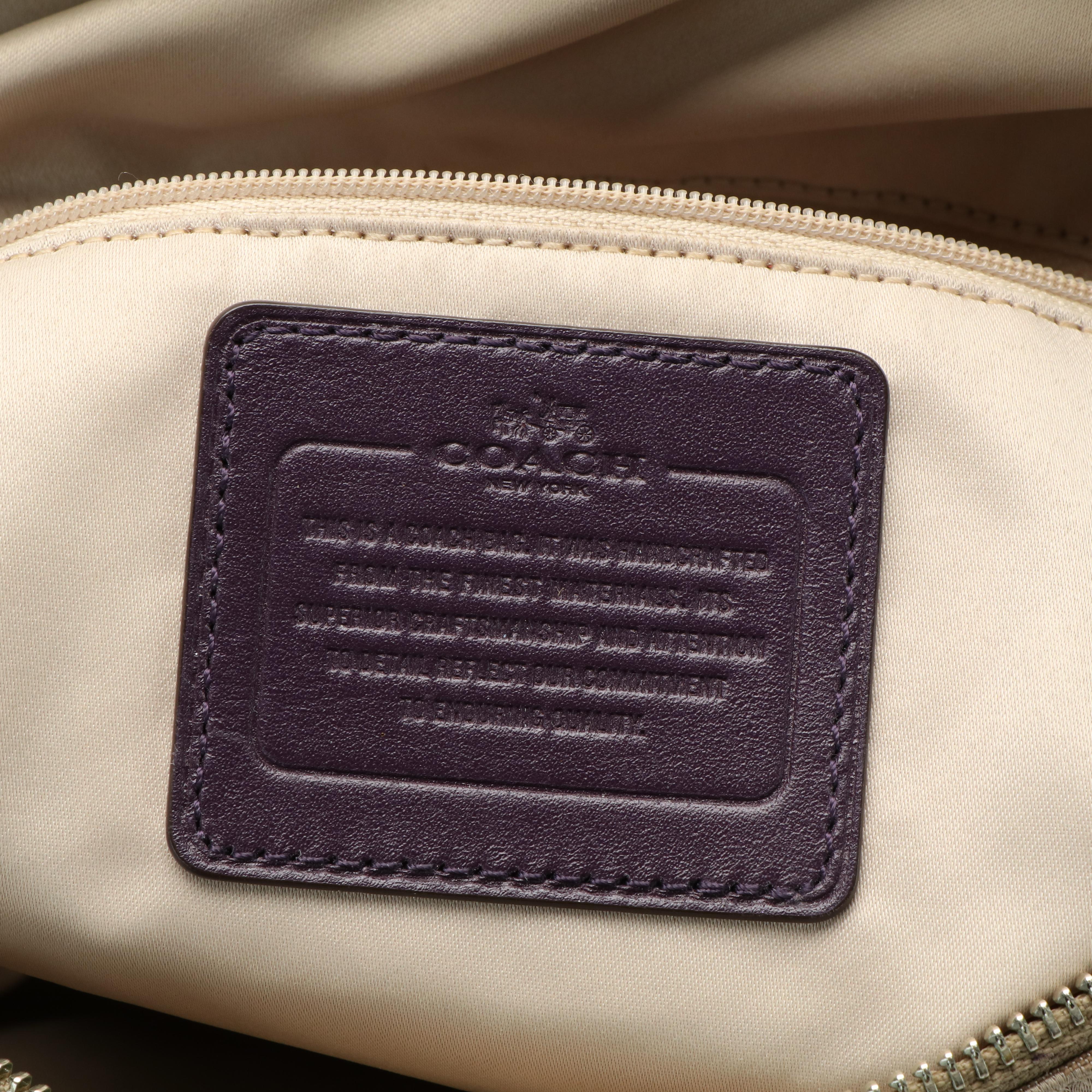 Coach Satchel in Signature Jacquard Canvas and Purple Leather