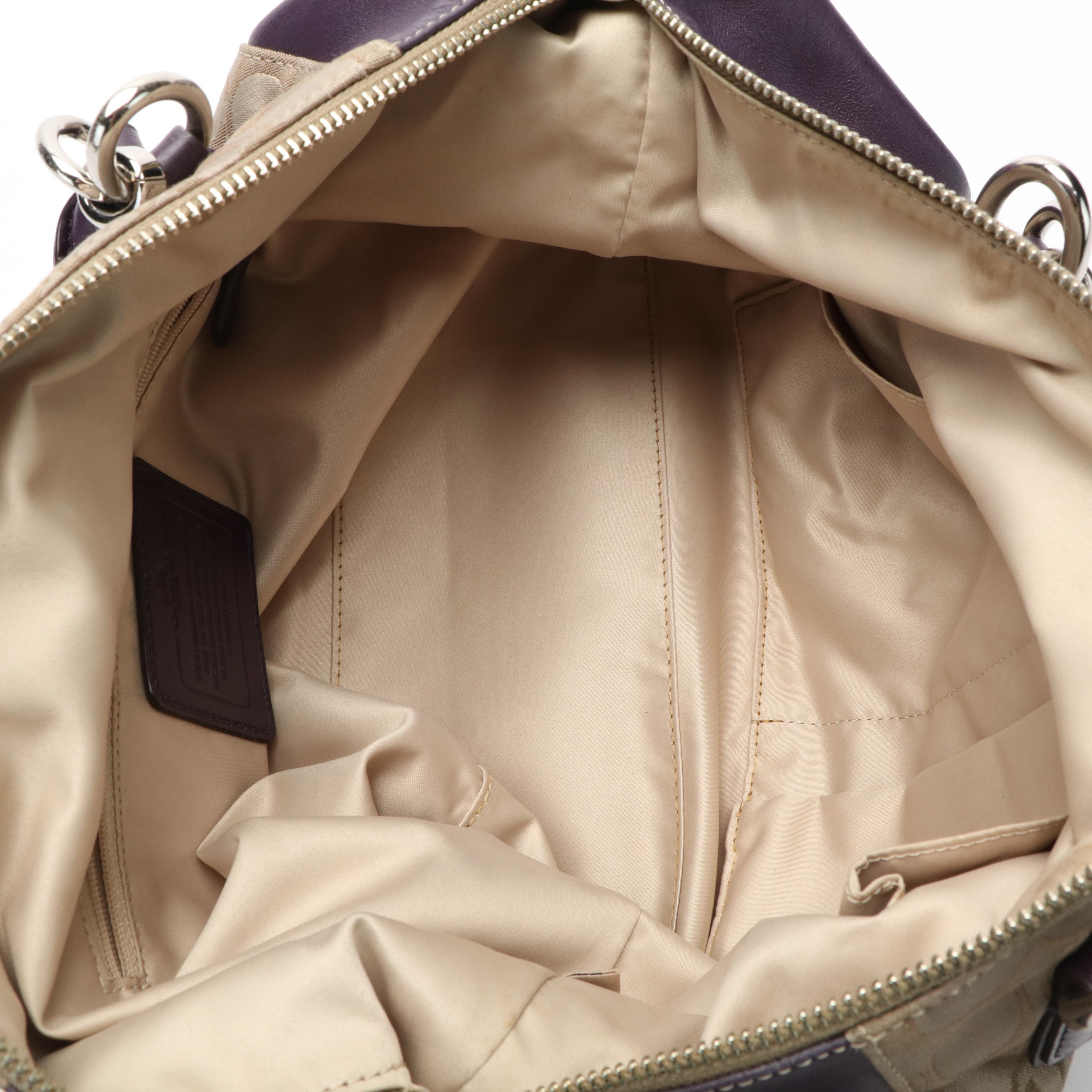 Coach Satchel in Signature Jacquard Canvas and Purple Leather