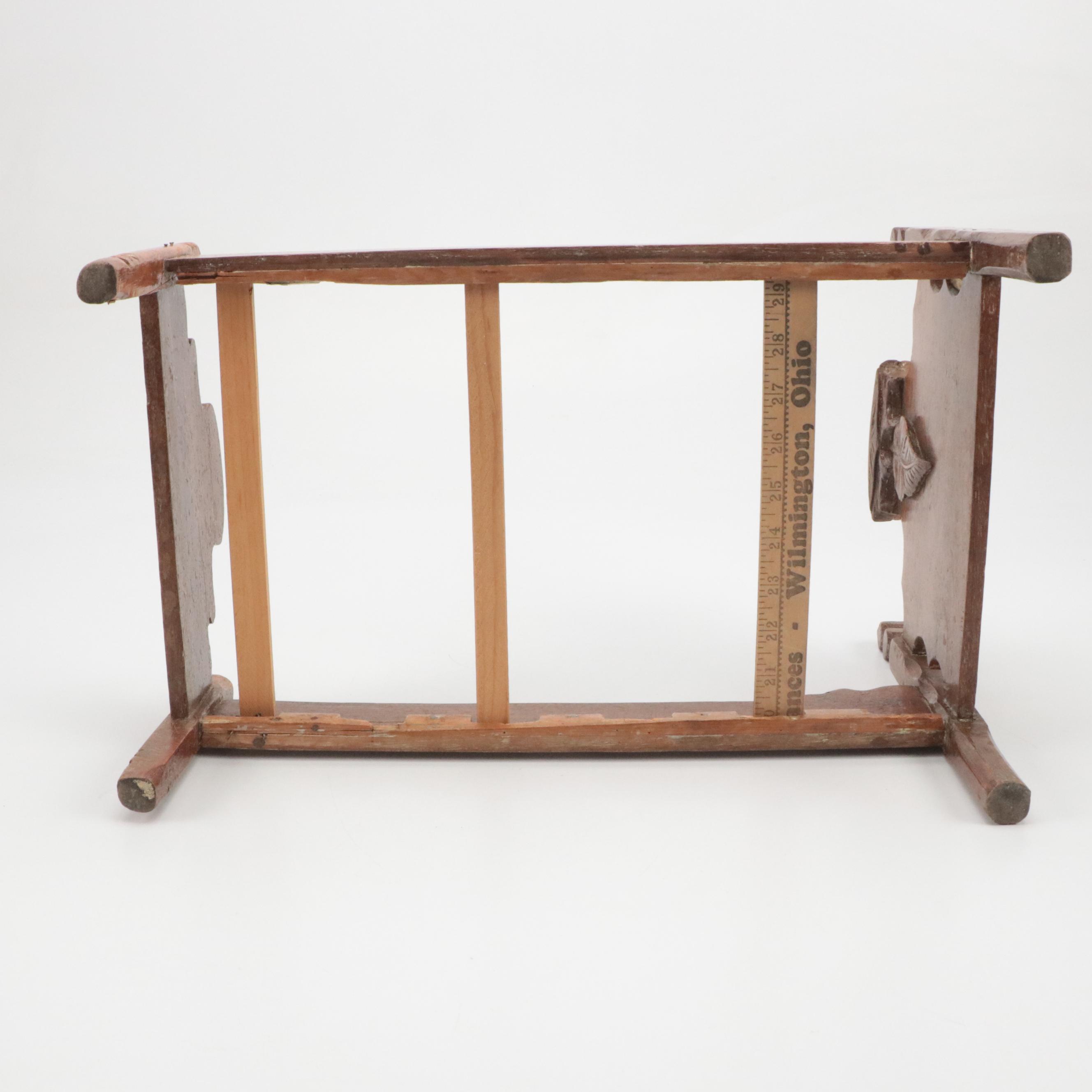 Late Victorian Style Walnut Doll's Bed with Miniature Quilt and Bedding