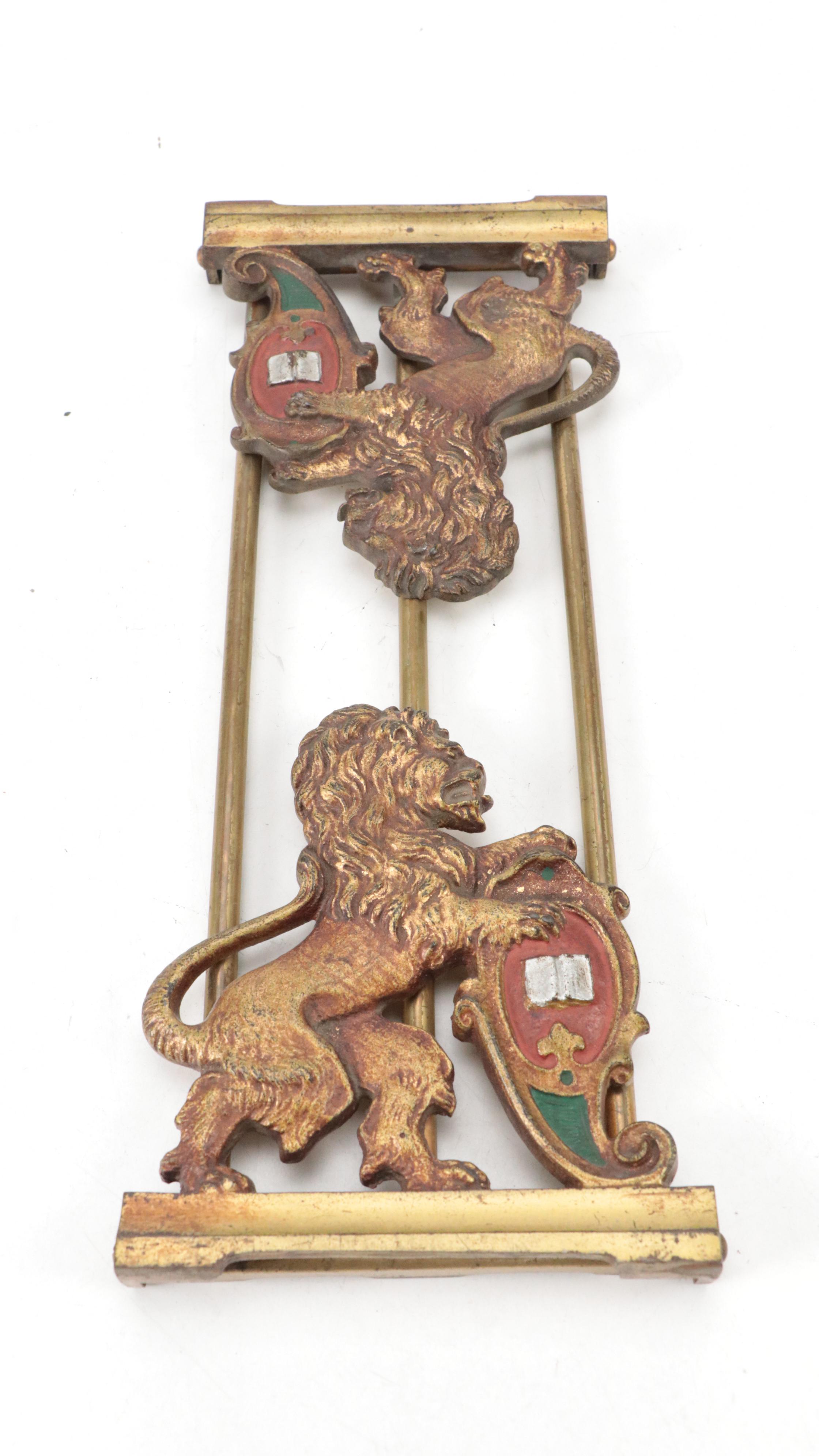 Victorian Style Expandable Lion Bookends with Cast Iron Ship Clock