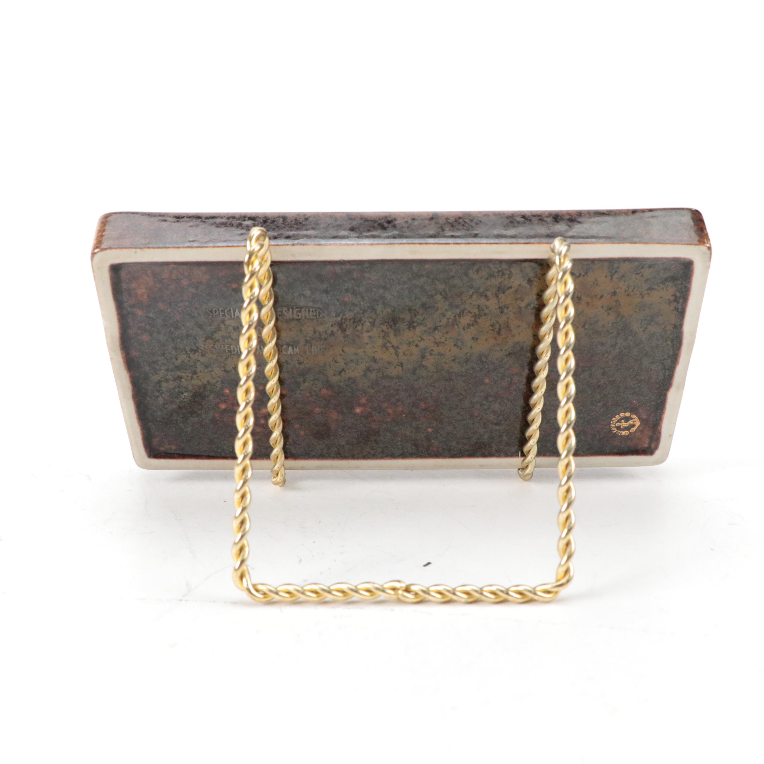 Gustavsberg Swedish American Line Blue Tray Sterling Ship Overlay