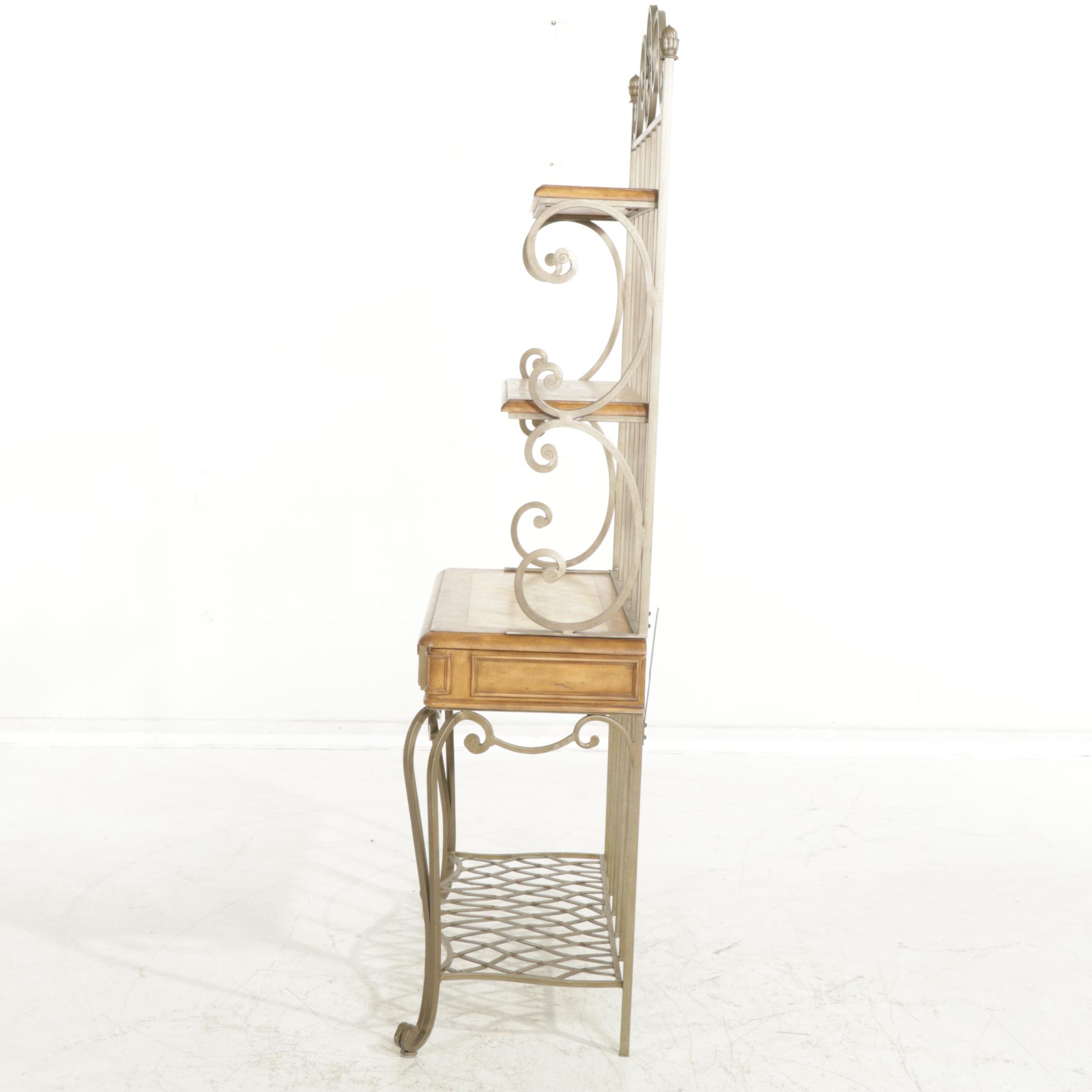 Wrought Iron Baker's Rack with Wood Shelves, 21st Century