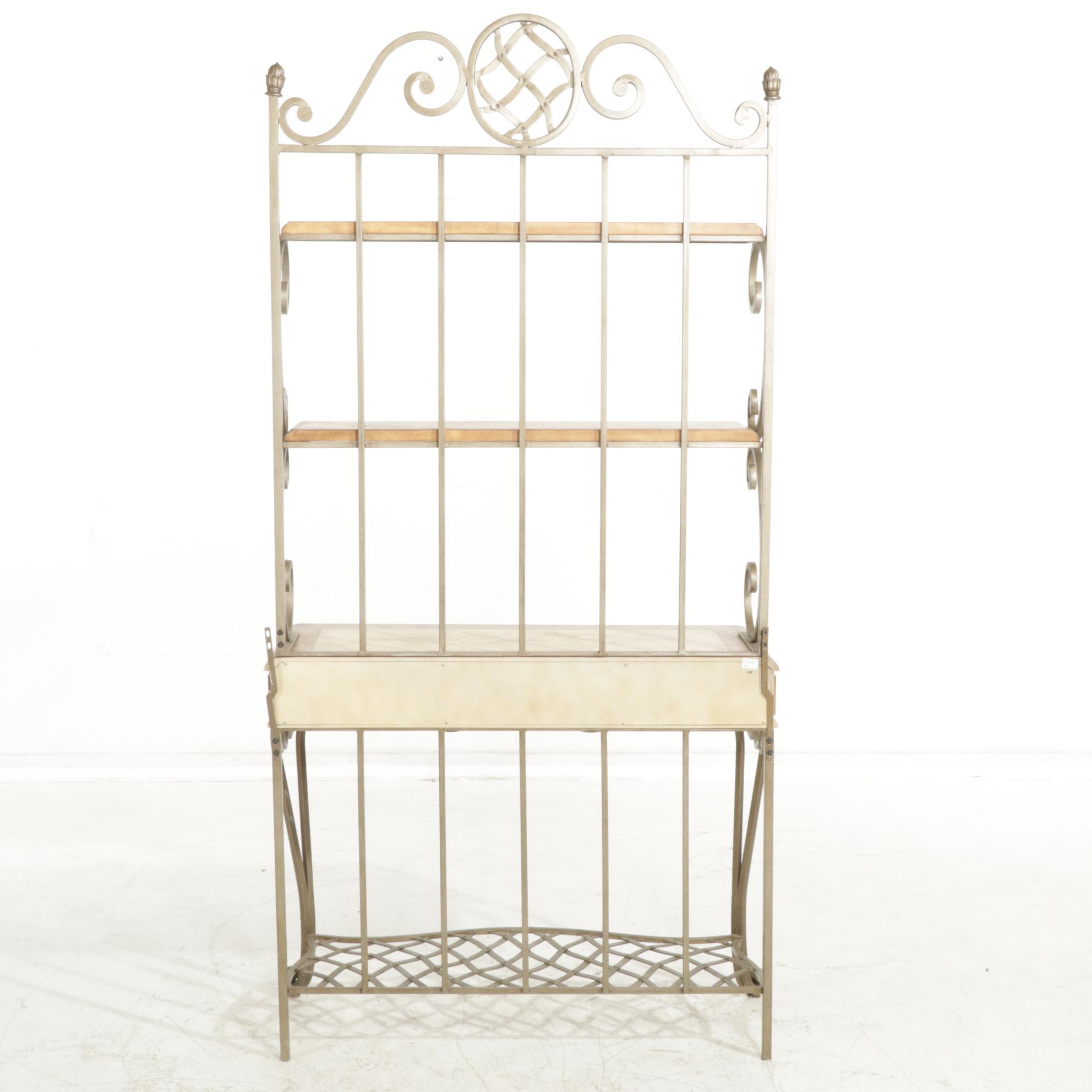 Wrought Iron Baker's Rack with Wood Shelves, 21st Century