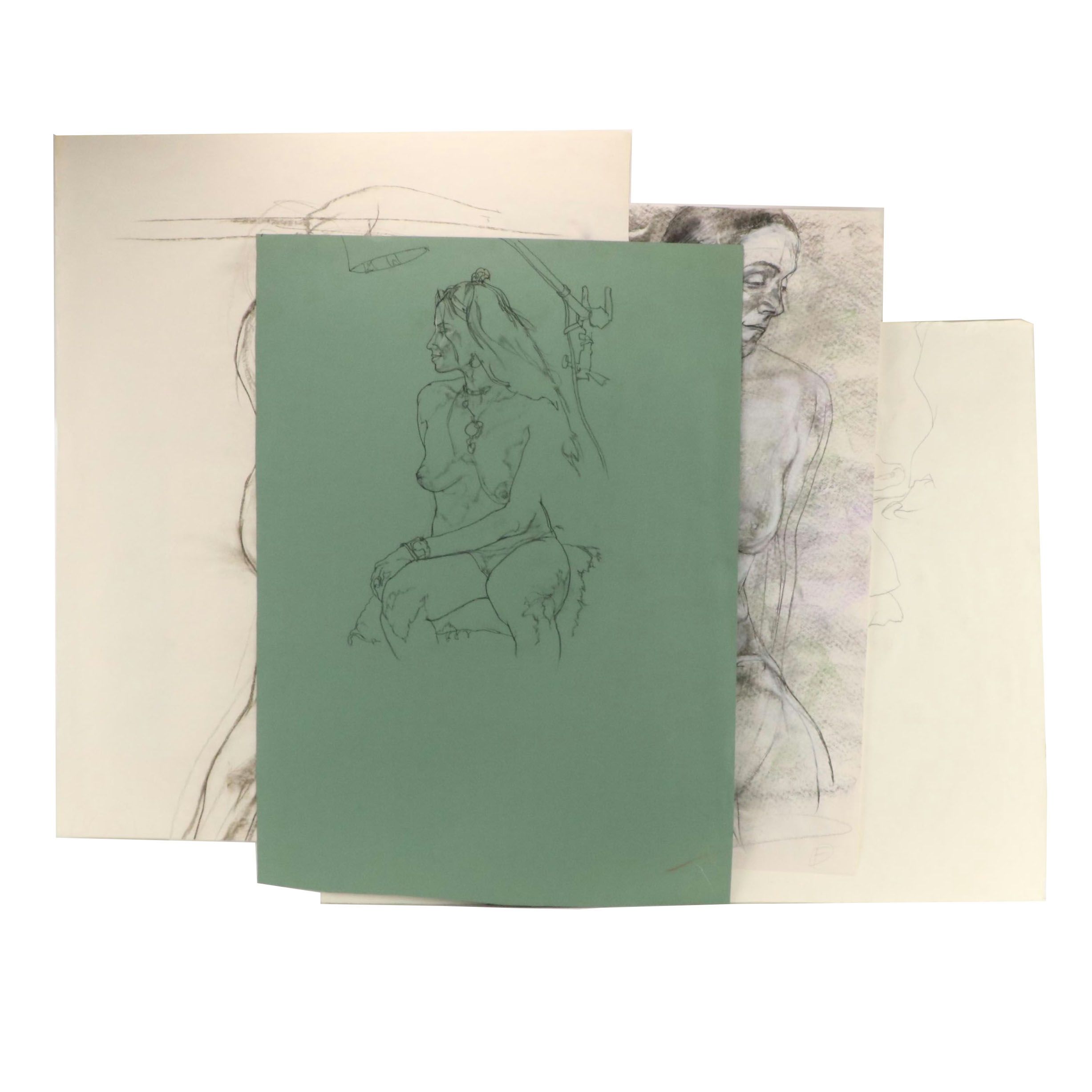 Paul Wagener Gestural Figure Study Drawings, Late 20th Century